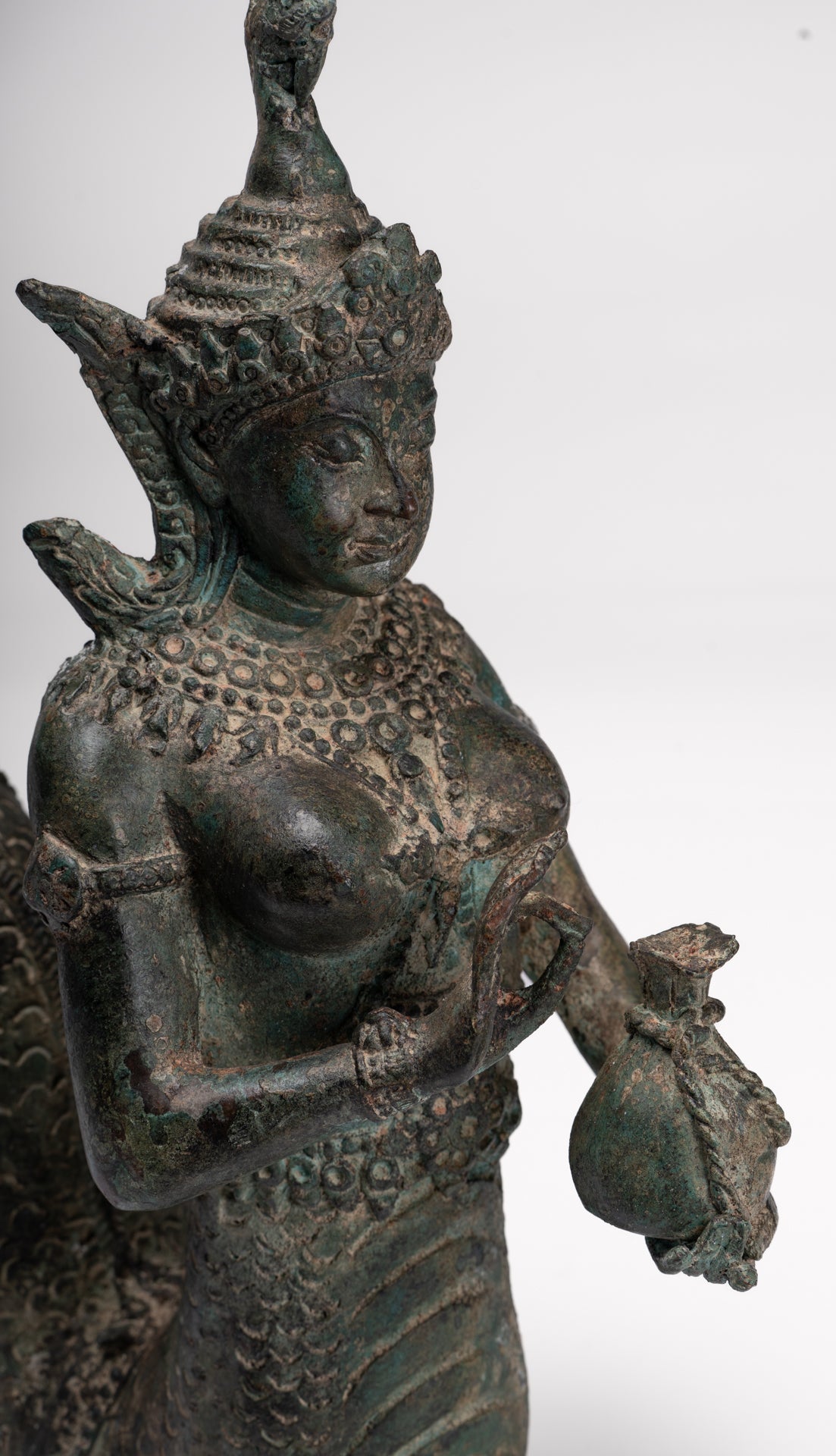 Naga Statue - Antique Thai Style Bronze Female Deity with Naga Tail Statue - 41cm/16"