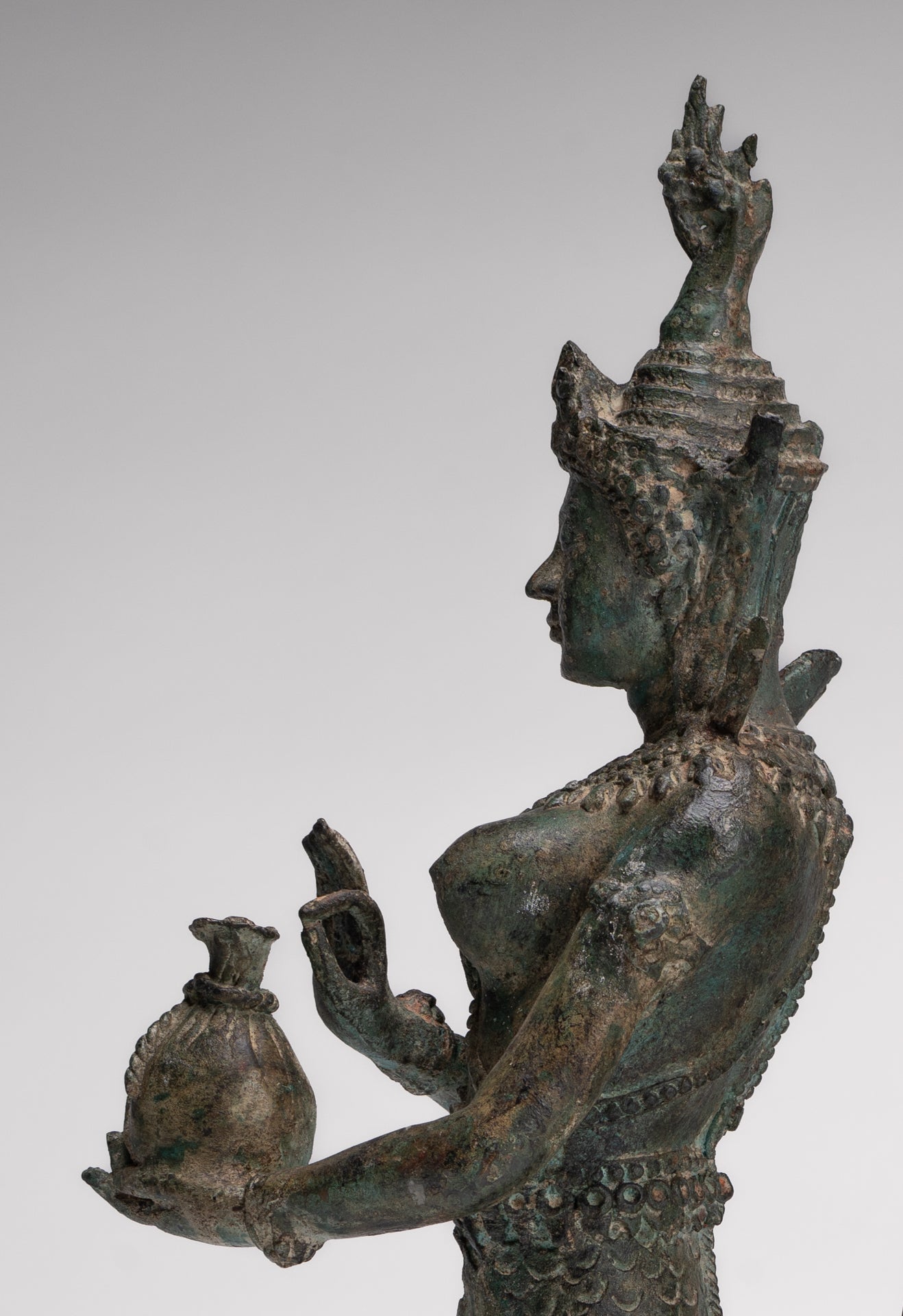 Naga Statue - Antique Thai Style Bronze Female Deity with Naga Tail Statue - 41cm/16"