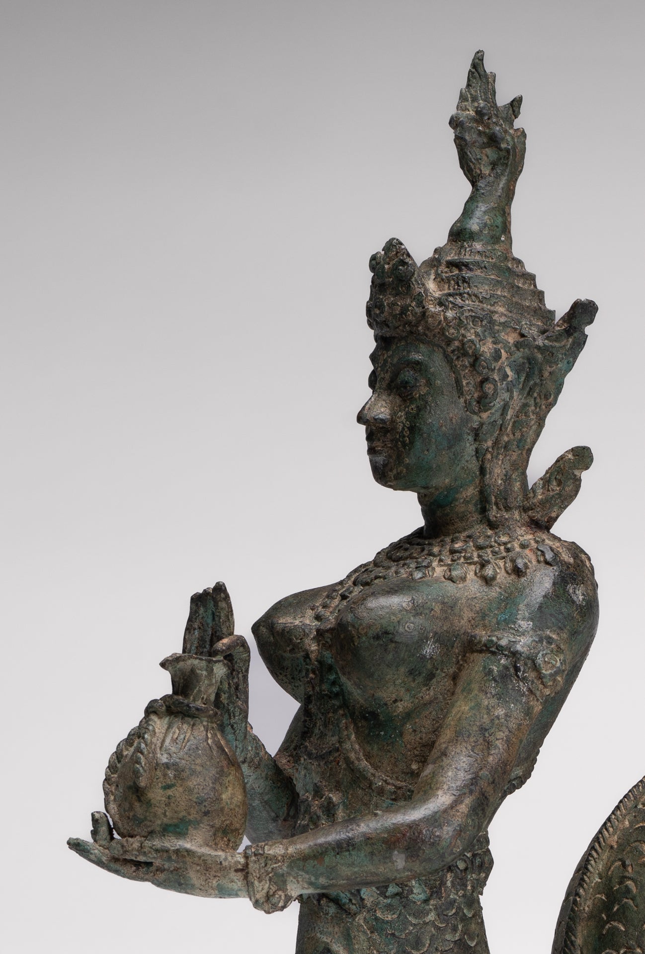 Naga Statue - Antique Thai Style Bronze Female Deity with Naga Tail Statue - 41cm/16"