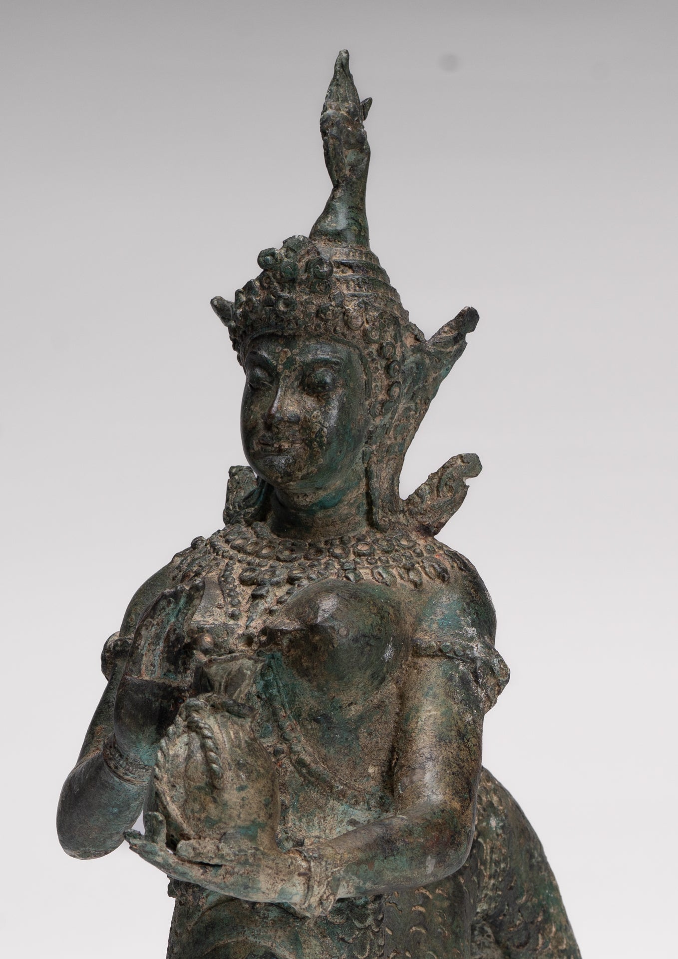 Naga Statue - Antique Thai Style Bronze Female Deity with Naga Tail Statue - 41cm/16"