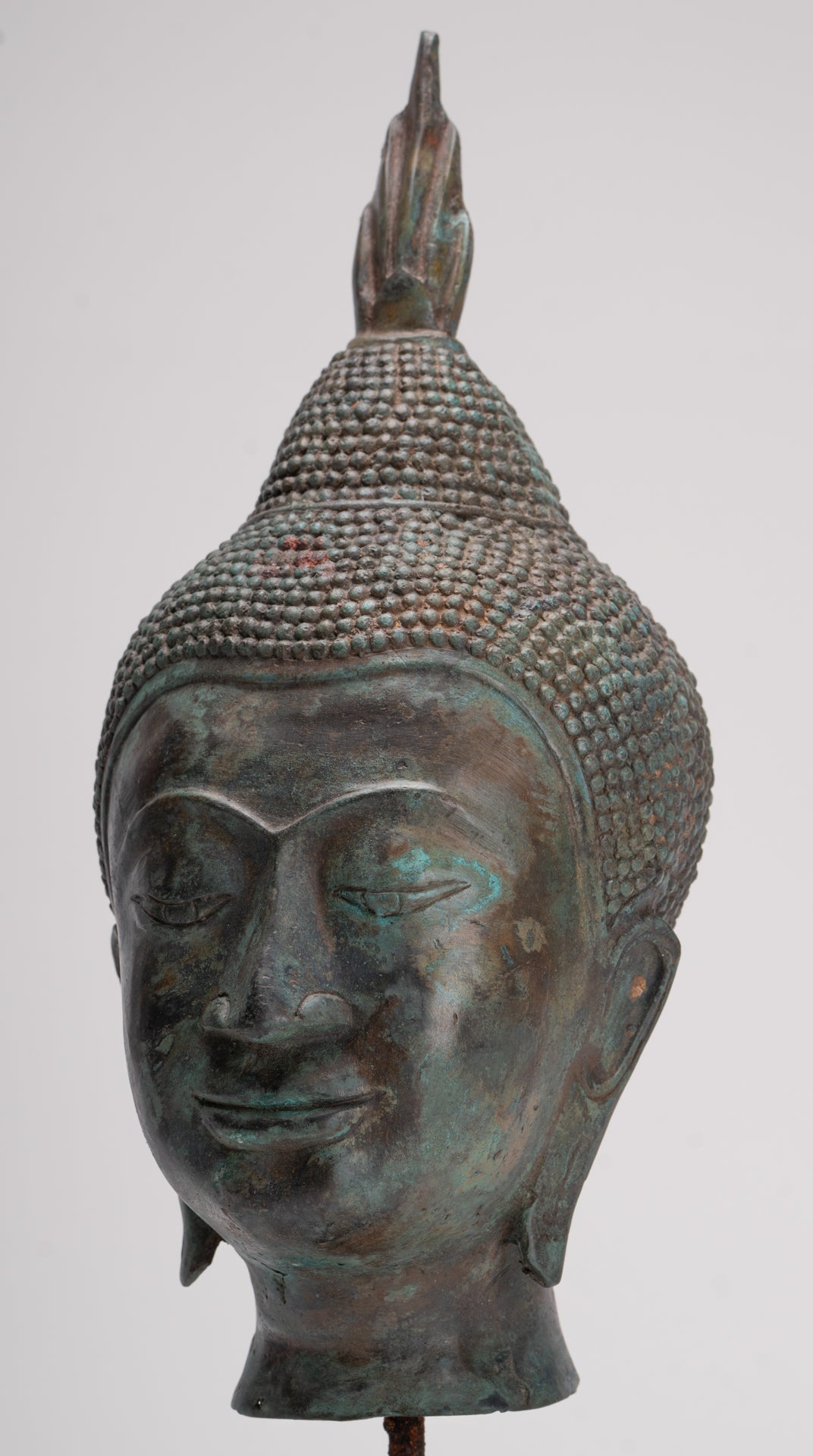 Buddha Head - Antique Thai Style Sukhothai Mounted Bronze Buddha Head - 39cm/16"