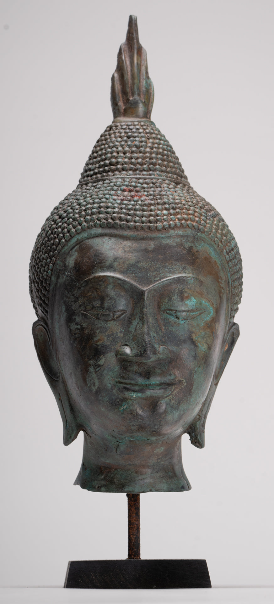 Buddha Head - Antique Thai Style Sukhothai Mounted Bronze Buddha Head - 39cm/16"