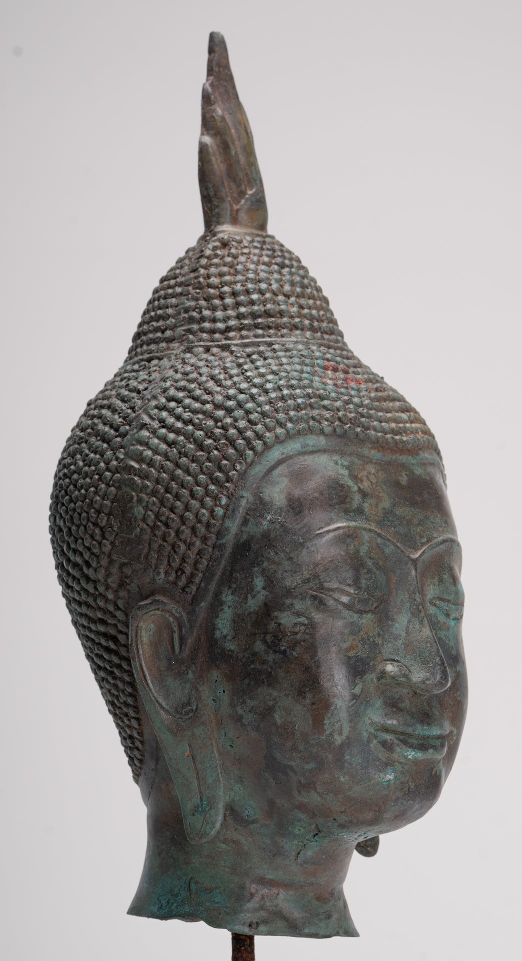 Buddha Head - Antique Thai Style Sukhothai Mounted Bronze Buddha Head - 39cm/16"