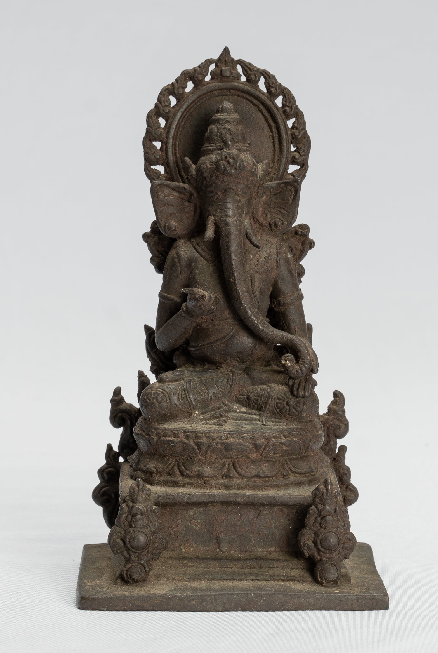 Estatua de Ganesha - Estatua de Ganesha indonesia de bronce de estilo javanés antiguo - 18 cm/7 "