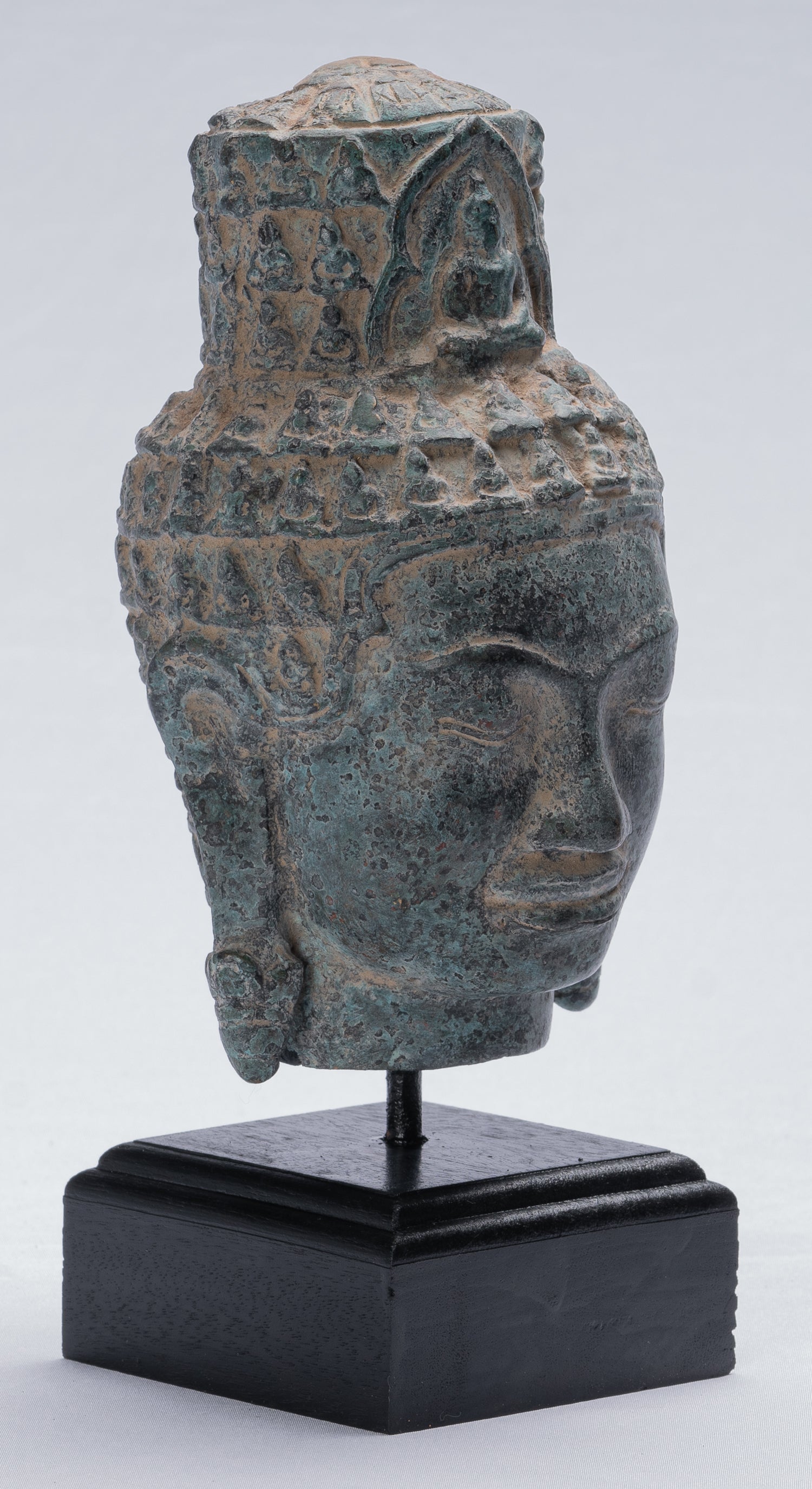 Antique Khmer Style Bronze Bayon Style Lokeshvara Head - 24cm/10"