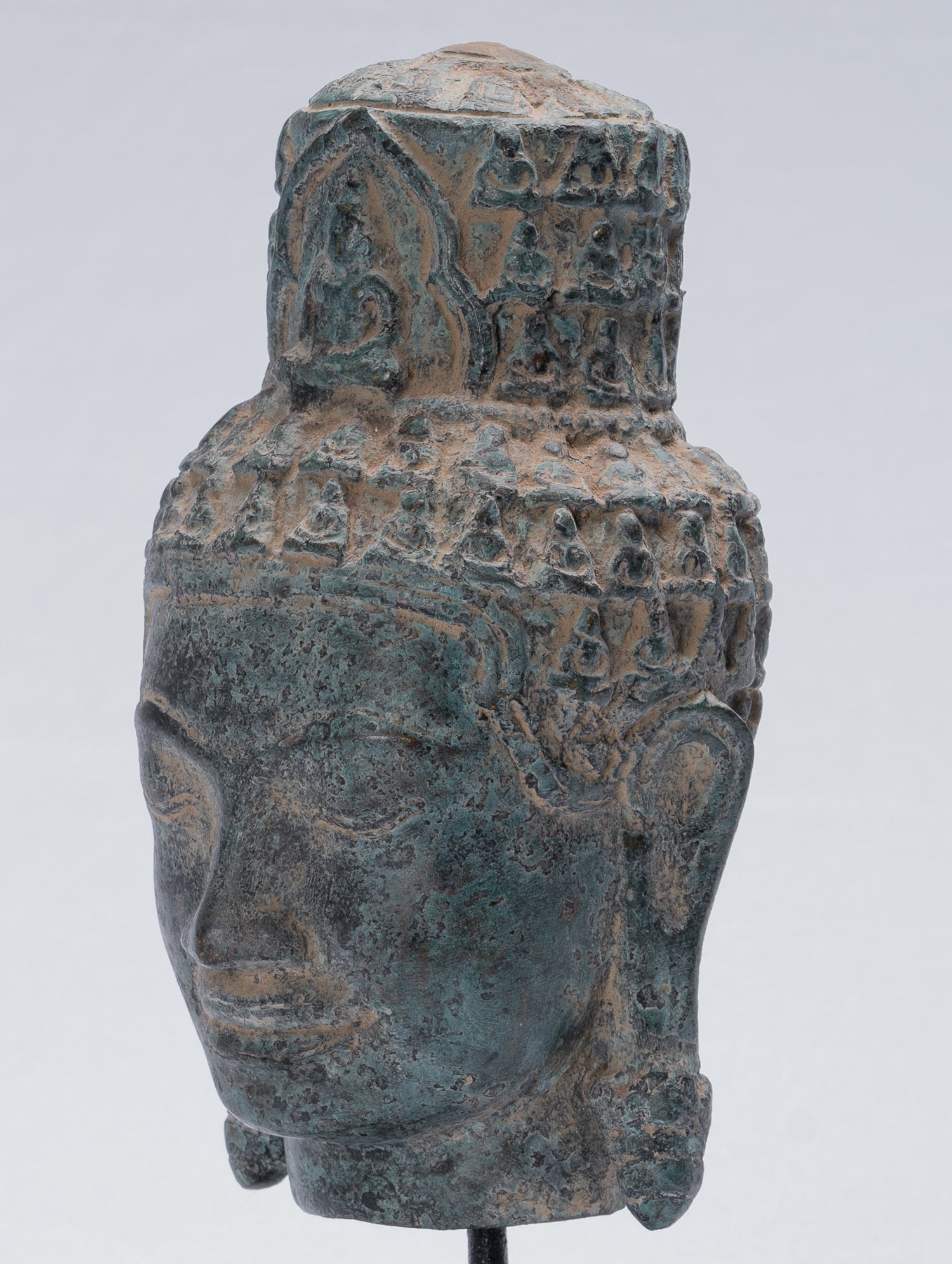 Antique Khmer Style Bronze Bayon Style Lokeshvara Head - 24cm/10"