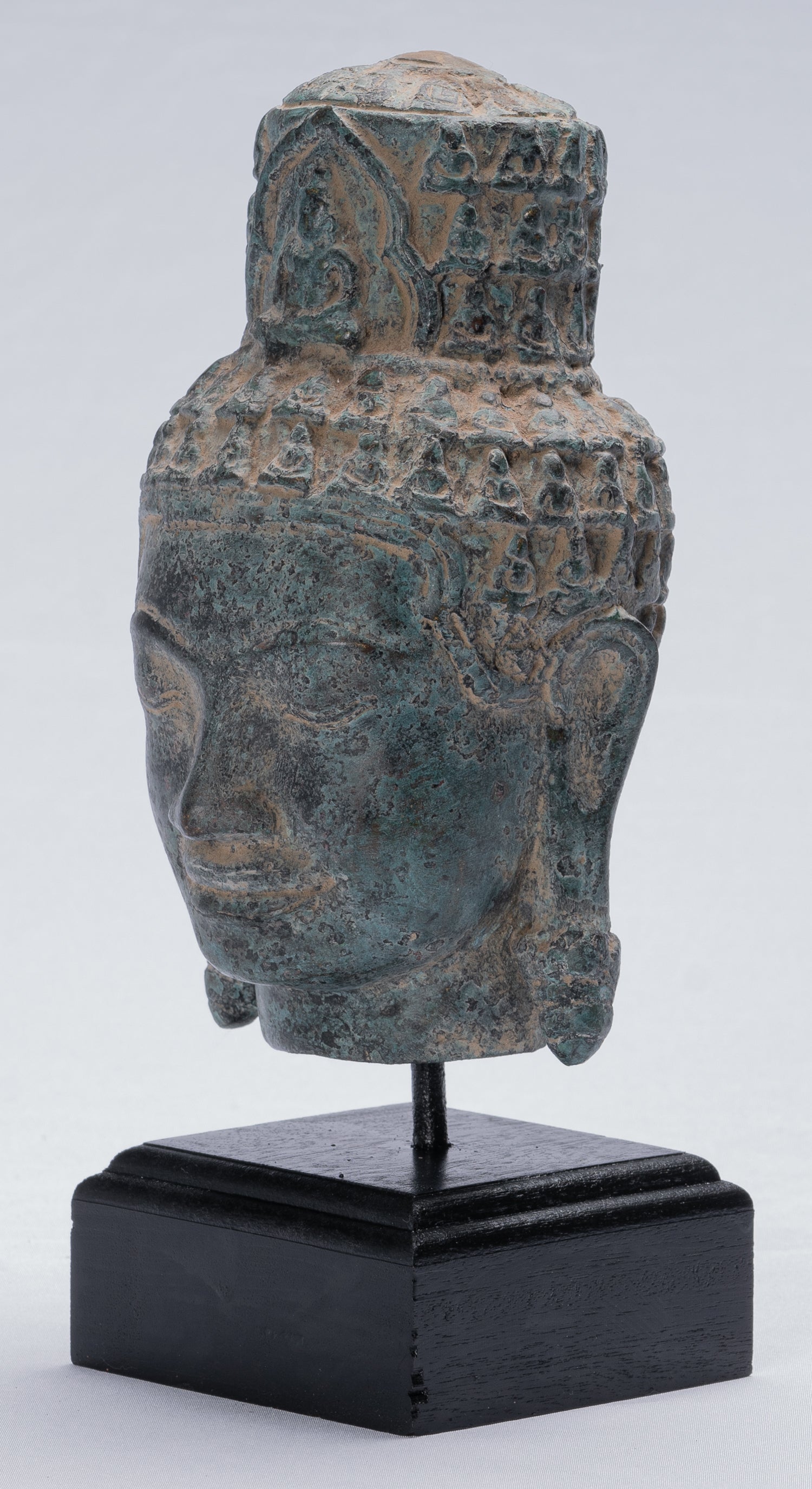 Antique Khmer Style Bronze Bayon Style Lokeshvara Head - 24cm/10"