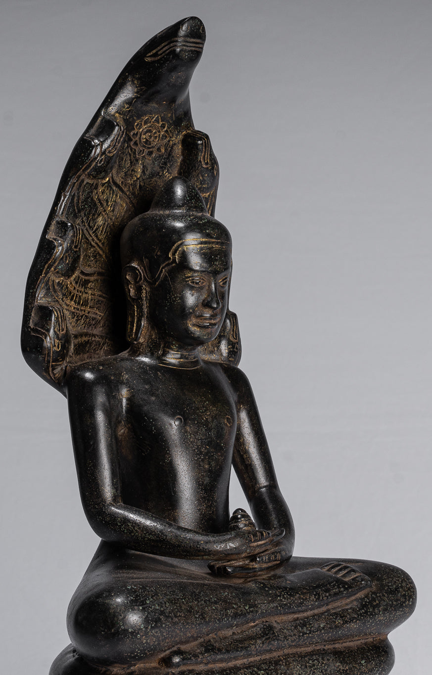 Statua Buddha - Antique Khmer in stile Khmer Meditazione seduta Meditazione Naga Buddha Statua - 42 cm/17 "