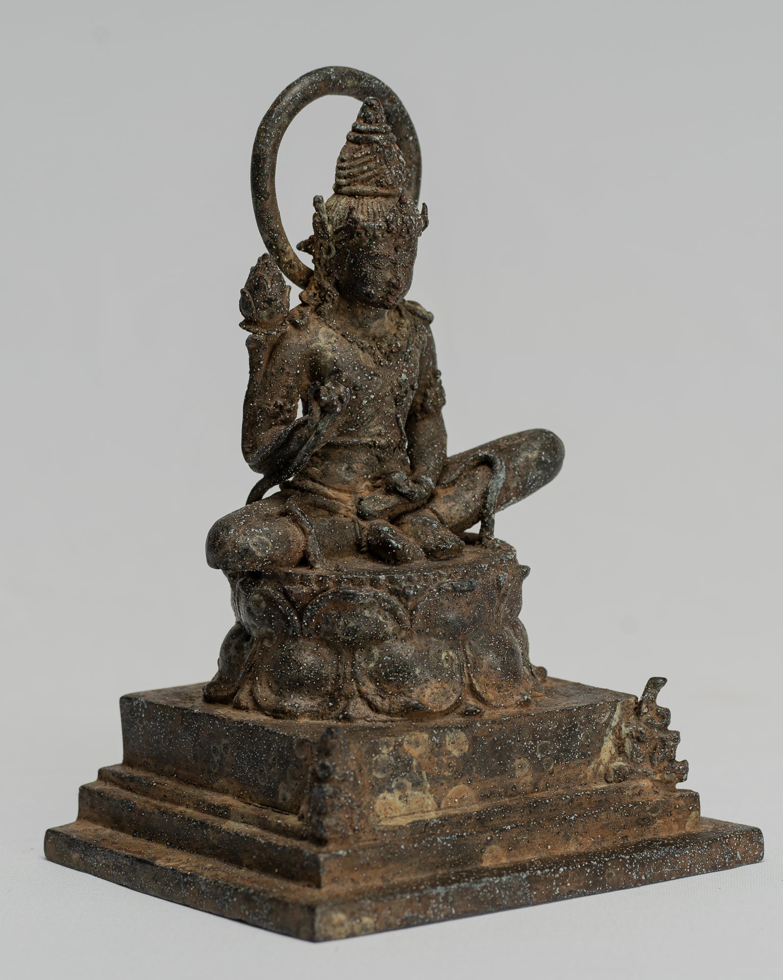 Tara Statue-Antike Java Style Majapahit Seated Bronze Devi Tara Statue-19cm/8 "