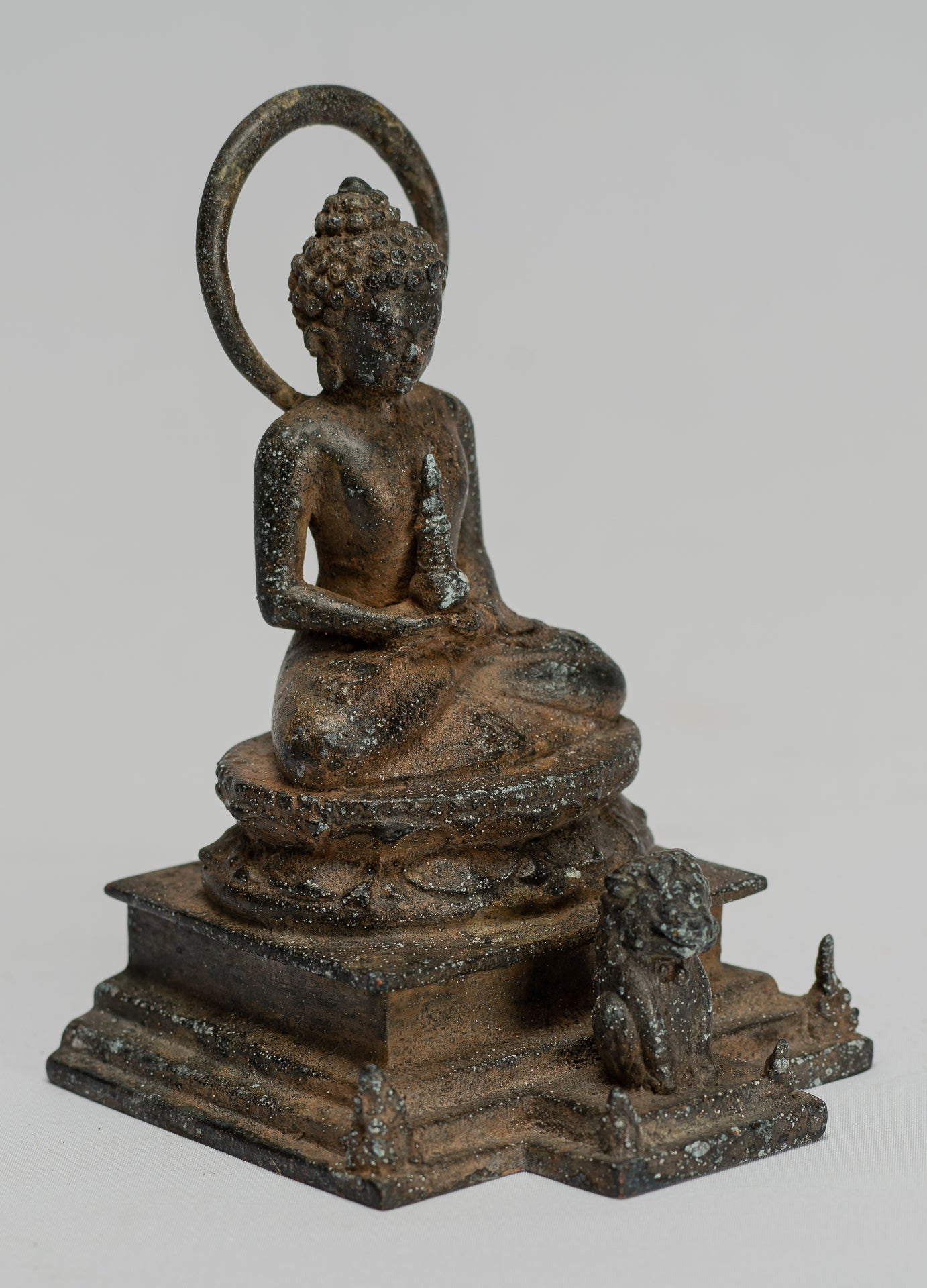 Statua Buddha - Antique in stile indonesiano Bronzo seduto amitabha statua di Buddha - 15 cm/6 "