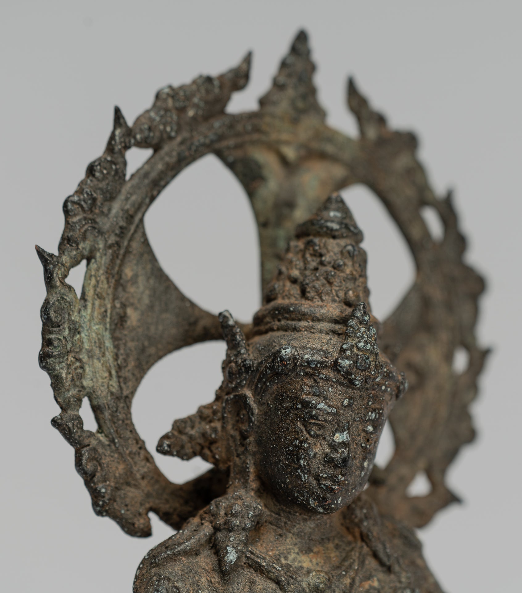 Tara Statue - Antique Java Style Majapahit Seated Bronze Devi Tara Statue - 18cm/7"