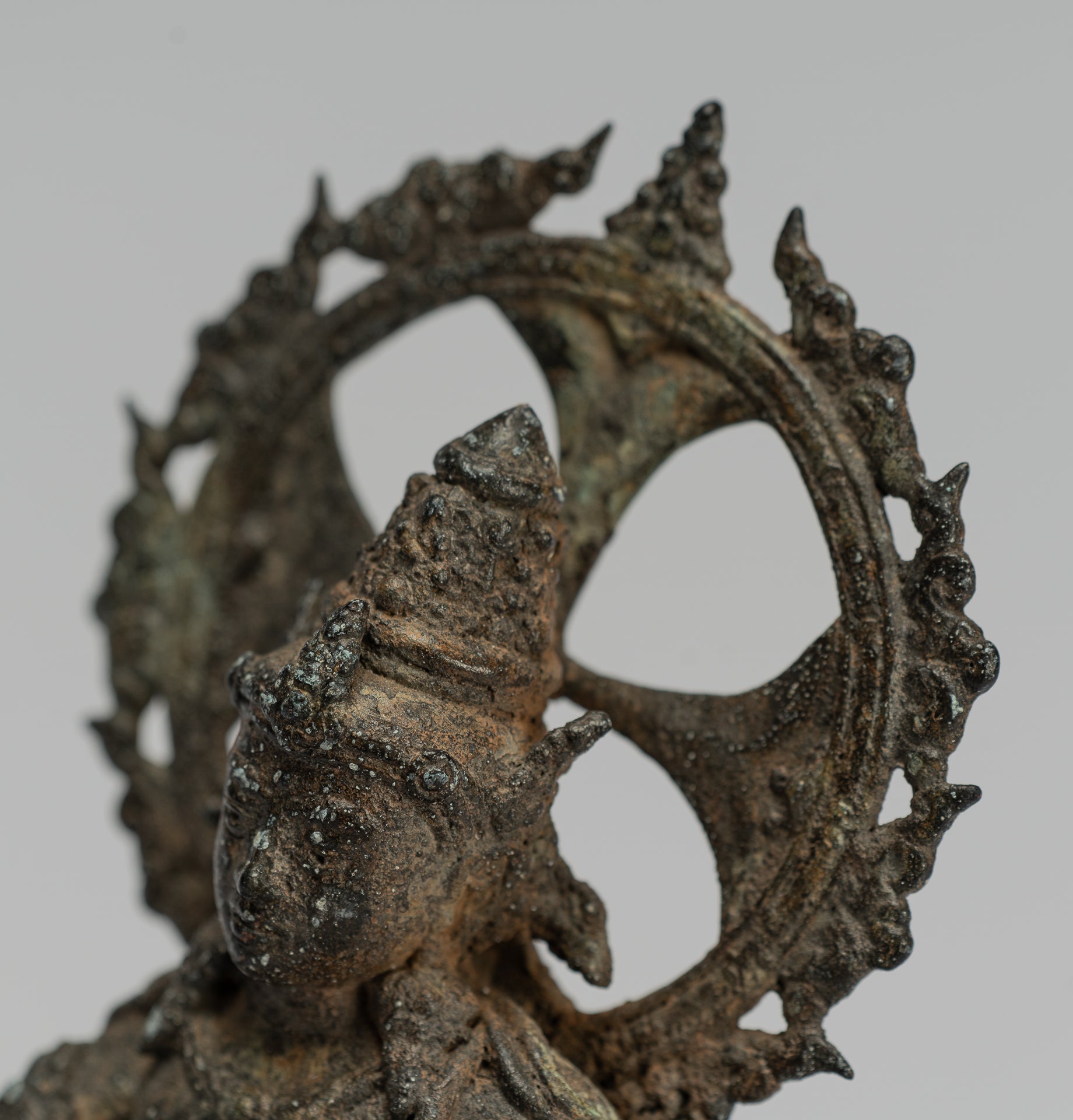 Tara Statue - Antique Java Style Majapahit Seated Bronze Devi Tara Statue - 18cm/7"