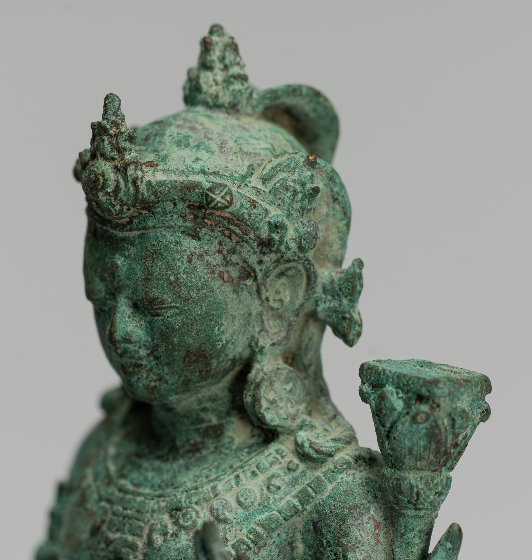 Tara Statue-Antique Java Style Majapahit Seated Bronze Devi Tara Statue-20.5cm/8"