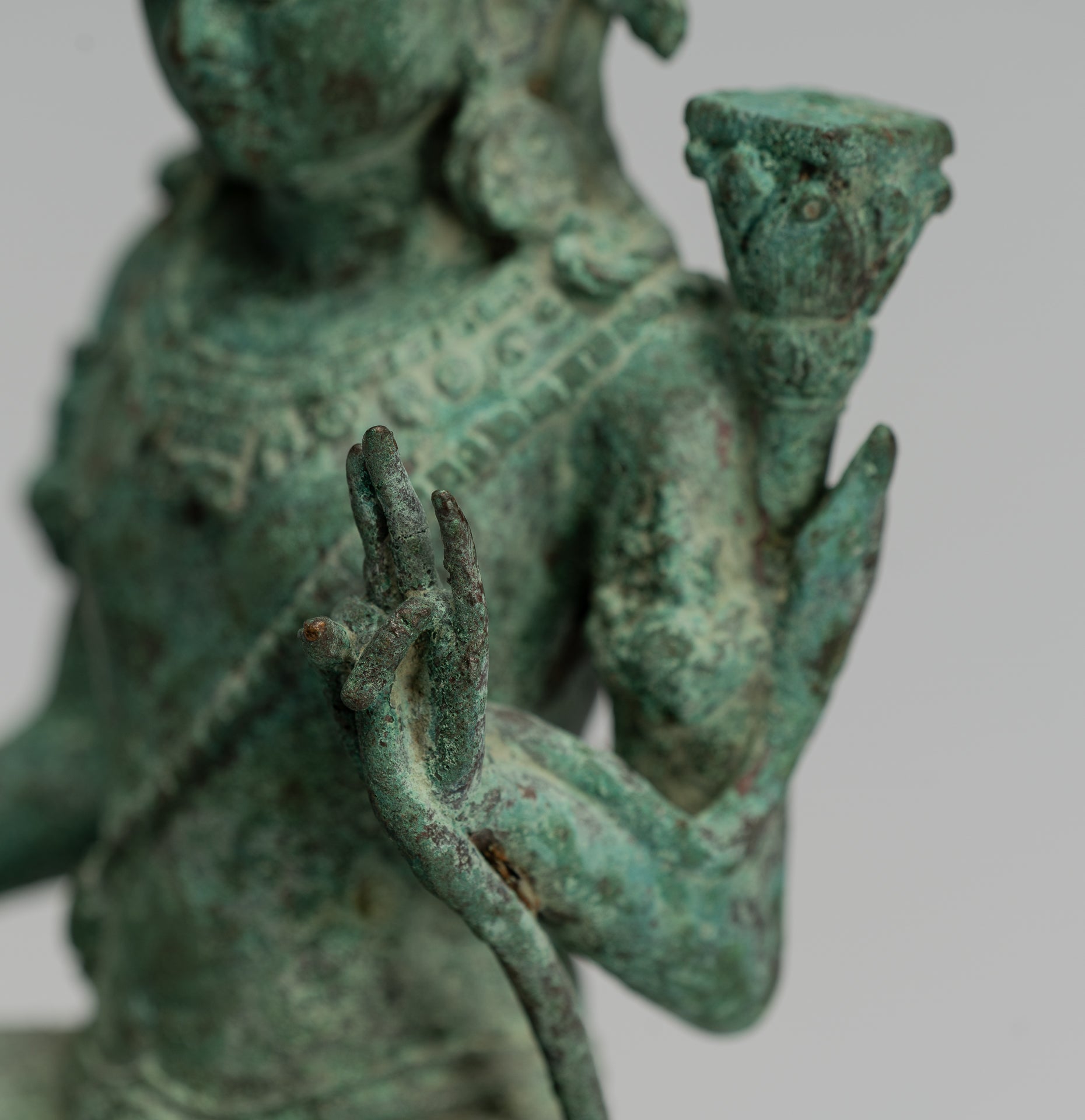 Tara Statue-Antique Java Style Majapahit Seated Bronze Devi Tara Statue-20.5cm/8"