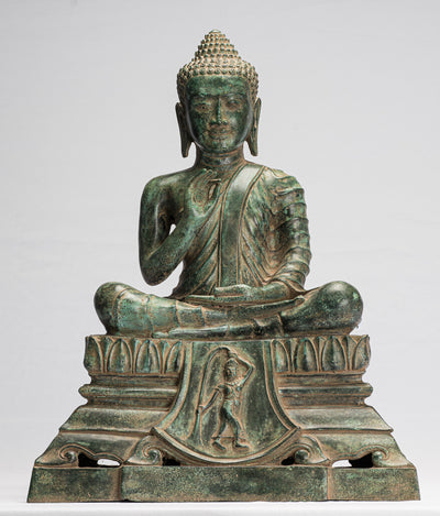 Statue de Bouddha – Statue de Bouddha en bronze de style khmer antique Dharmachakra enseignant Mudra – 51 cm