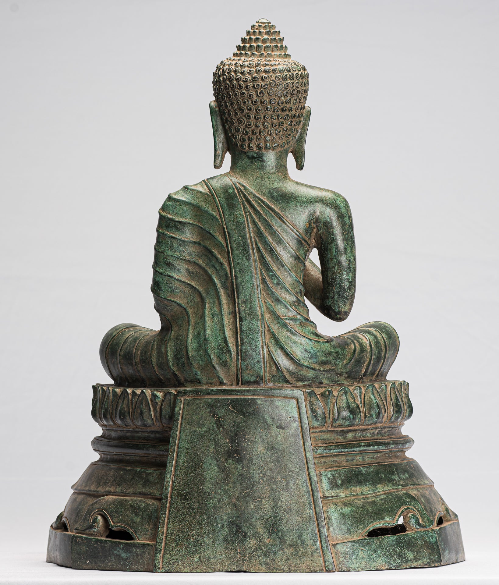 Buddha-Statue – antike Bronze-Buddha-Statue im Khmer-Stil, Dharmachakra-Lehr-Mudra – 51 cm/50,8 cm