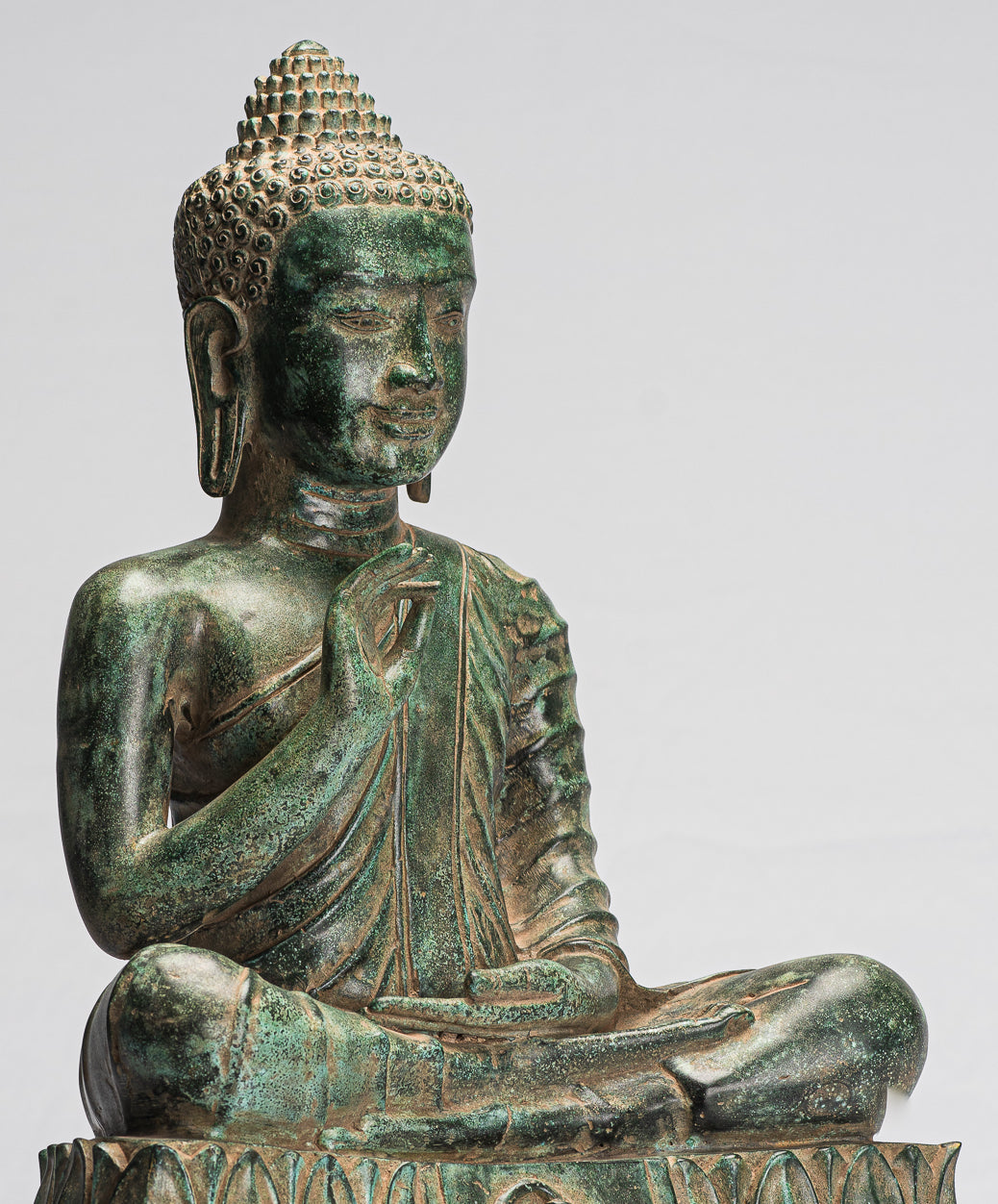 Buddha-Statue – antike Bronze-Buddha-Statue im Khmer-Stil, Dharmachakra-Lehr-Mudra – 51 cm/50,8 cm