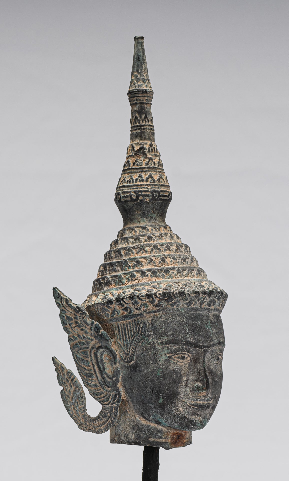 Bouddha - Statue de tête de Bouddha Rattanakosin en bronze de style thaïlandais antique - 32 cm/13"