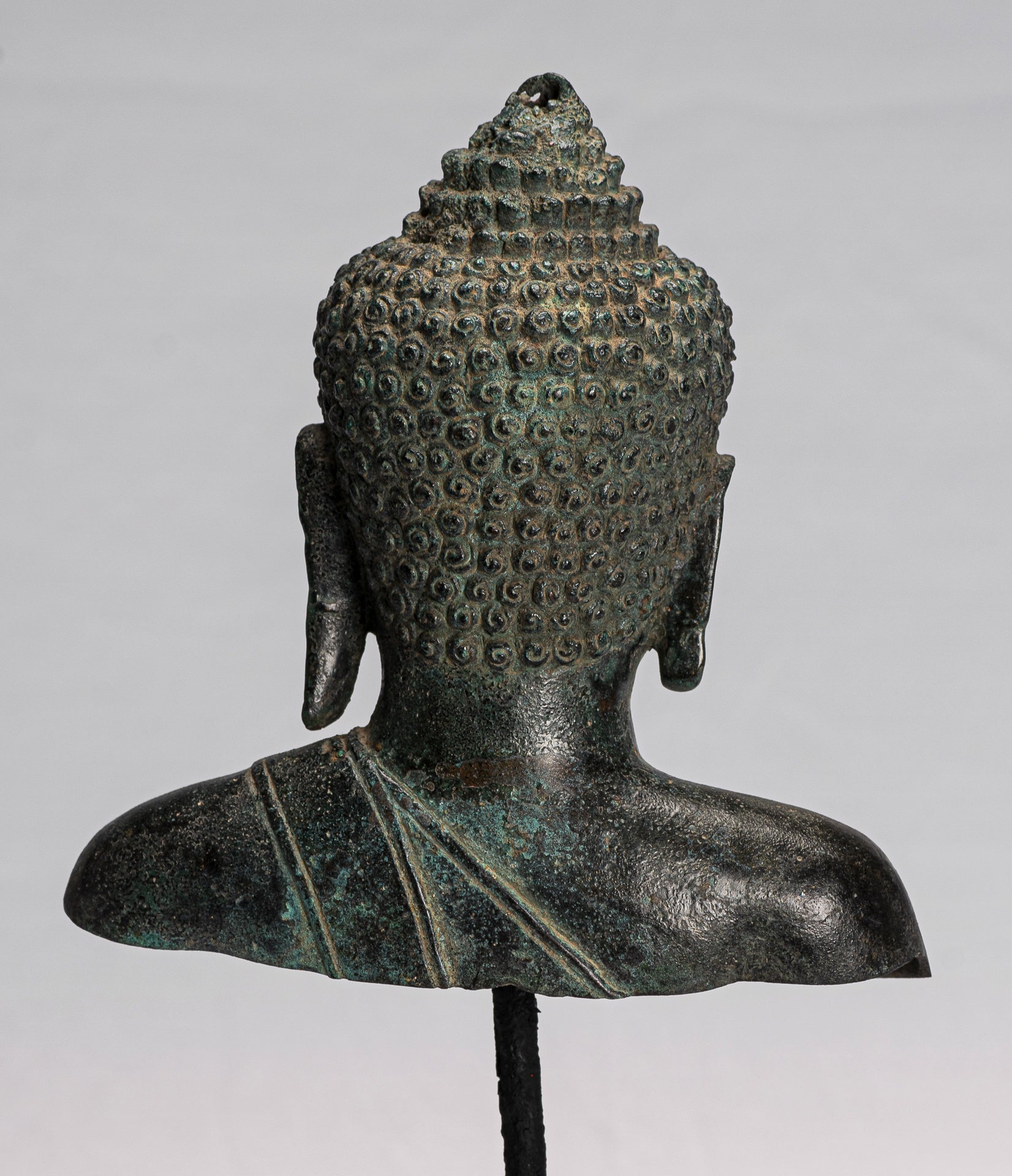 Statue de Bouddha – Statue de tête de Bouddha en bronze Dvaravati montée de style thaïlandais antique – 31 cm/12"