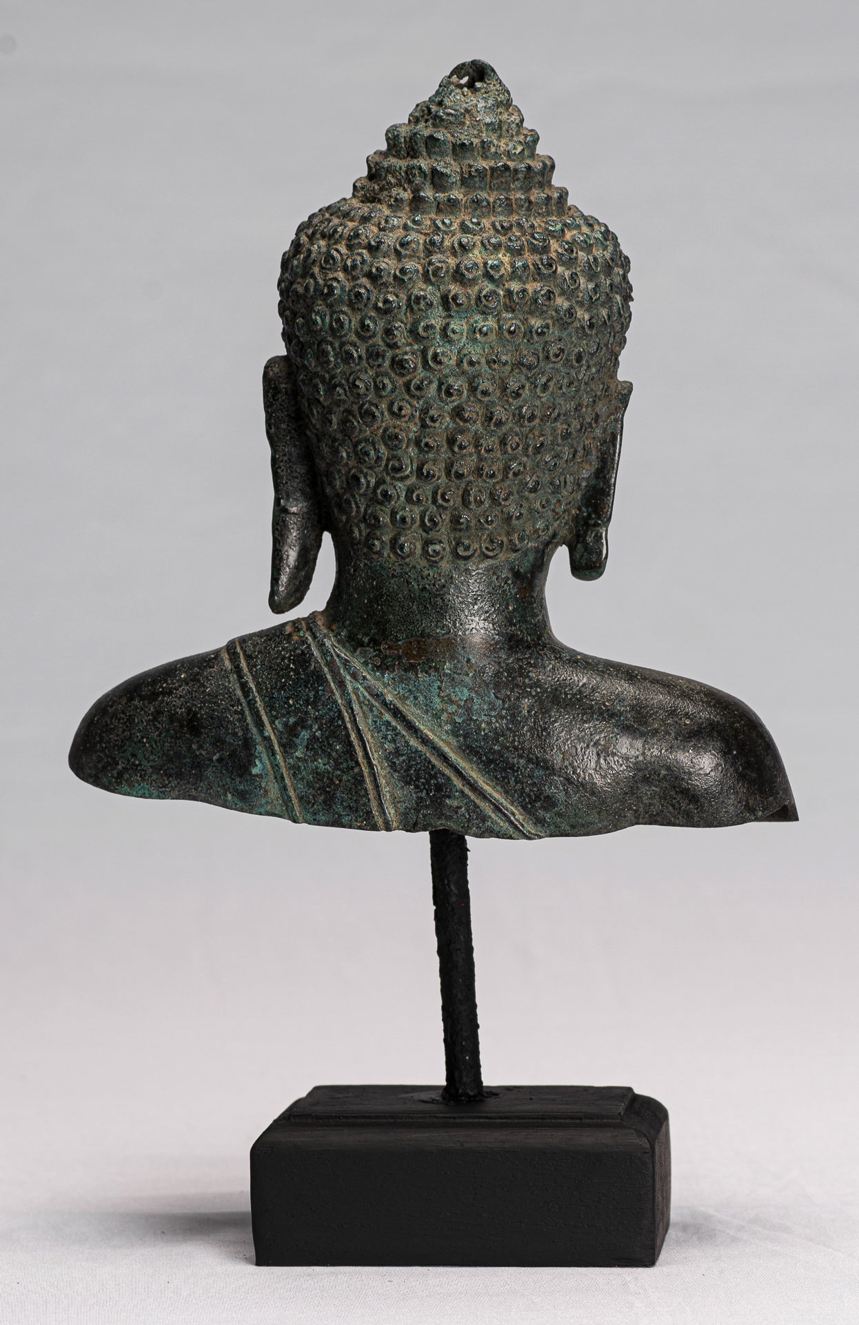 Statue de Bouddha – Statue de tête de Bouddha en bronze Dvaravati montée de style thaïlandais antique – 31 cm/12"