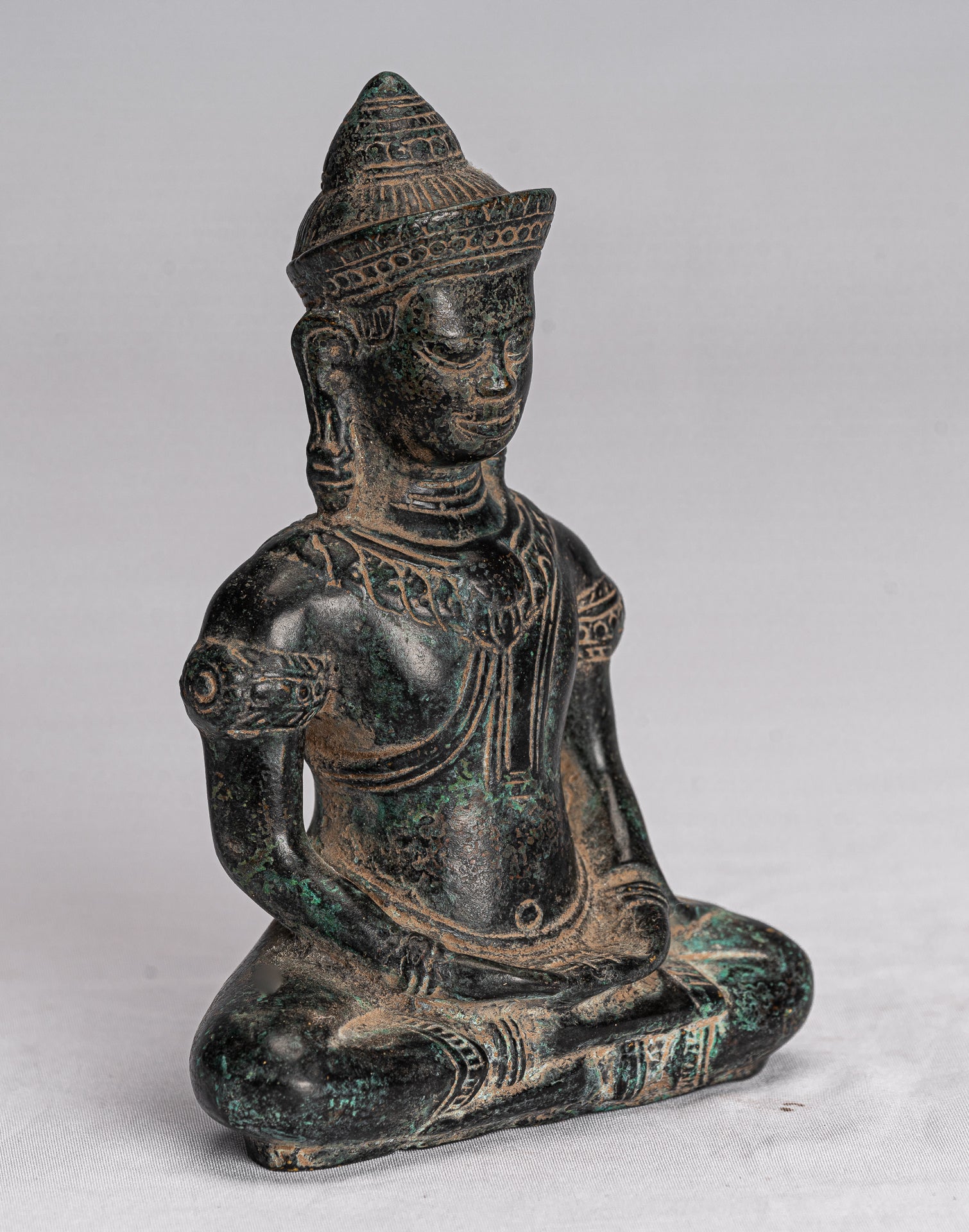 Buddha Statue-Antike Khmer Style Bronze Meditation Bayon Buddha Statue-14cm/6 "