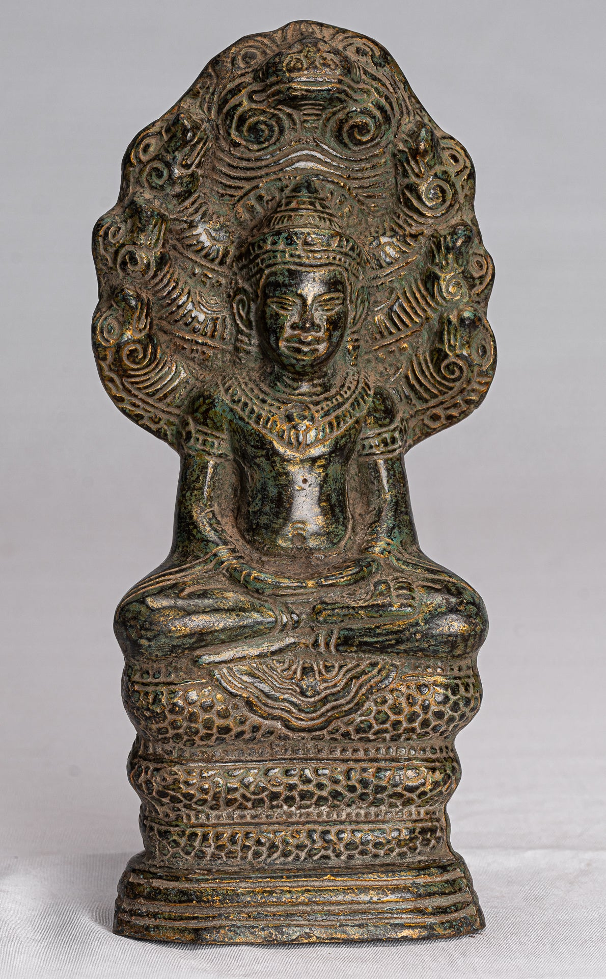 Buddha Statue-Antike Bayon Style Khmer Seated Bronze Naga Meditation Buddha-21cm/8 "