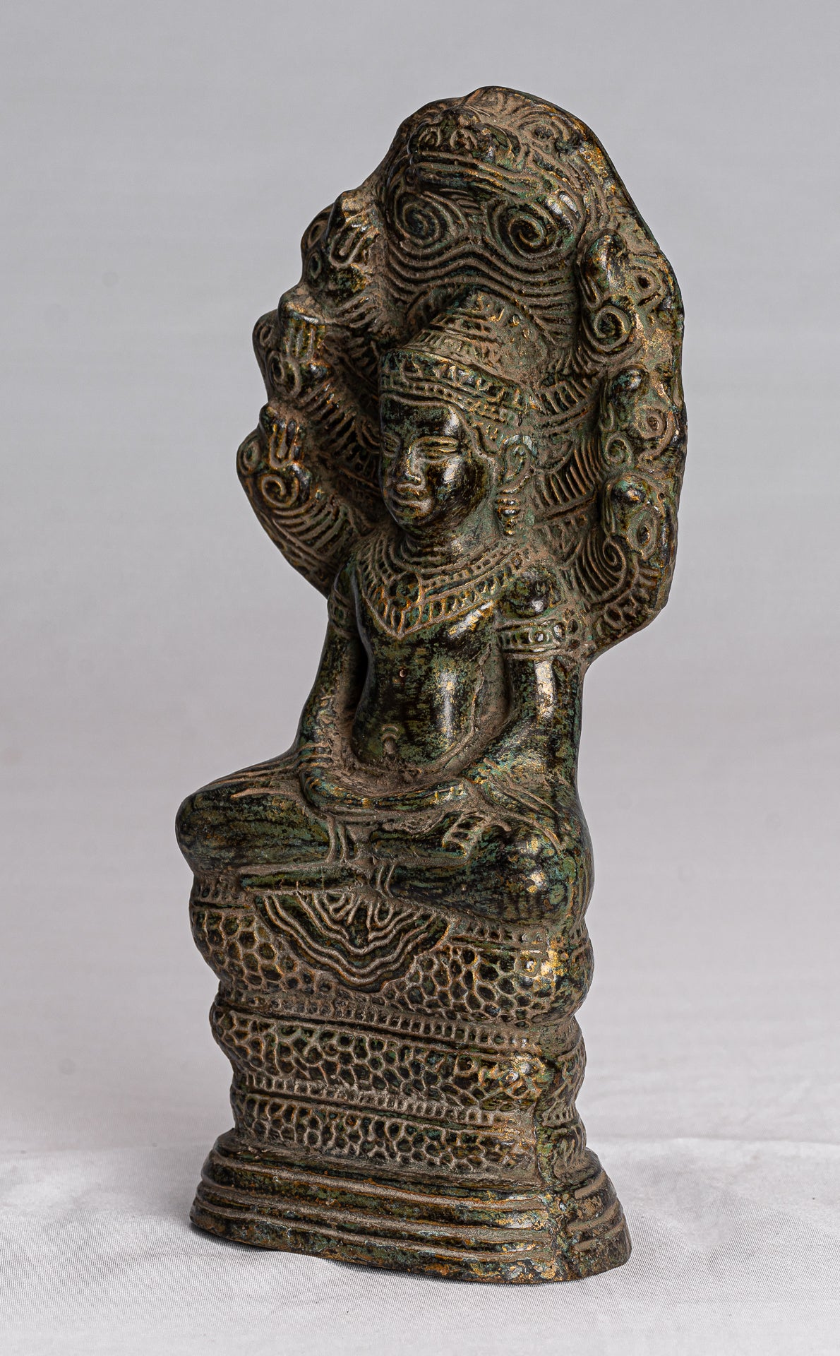 Buddha Statue-Antike Bayon Style Khmer Seated Bronze Naga Meditation Buddha-21cm/8 "