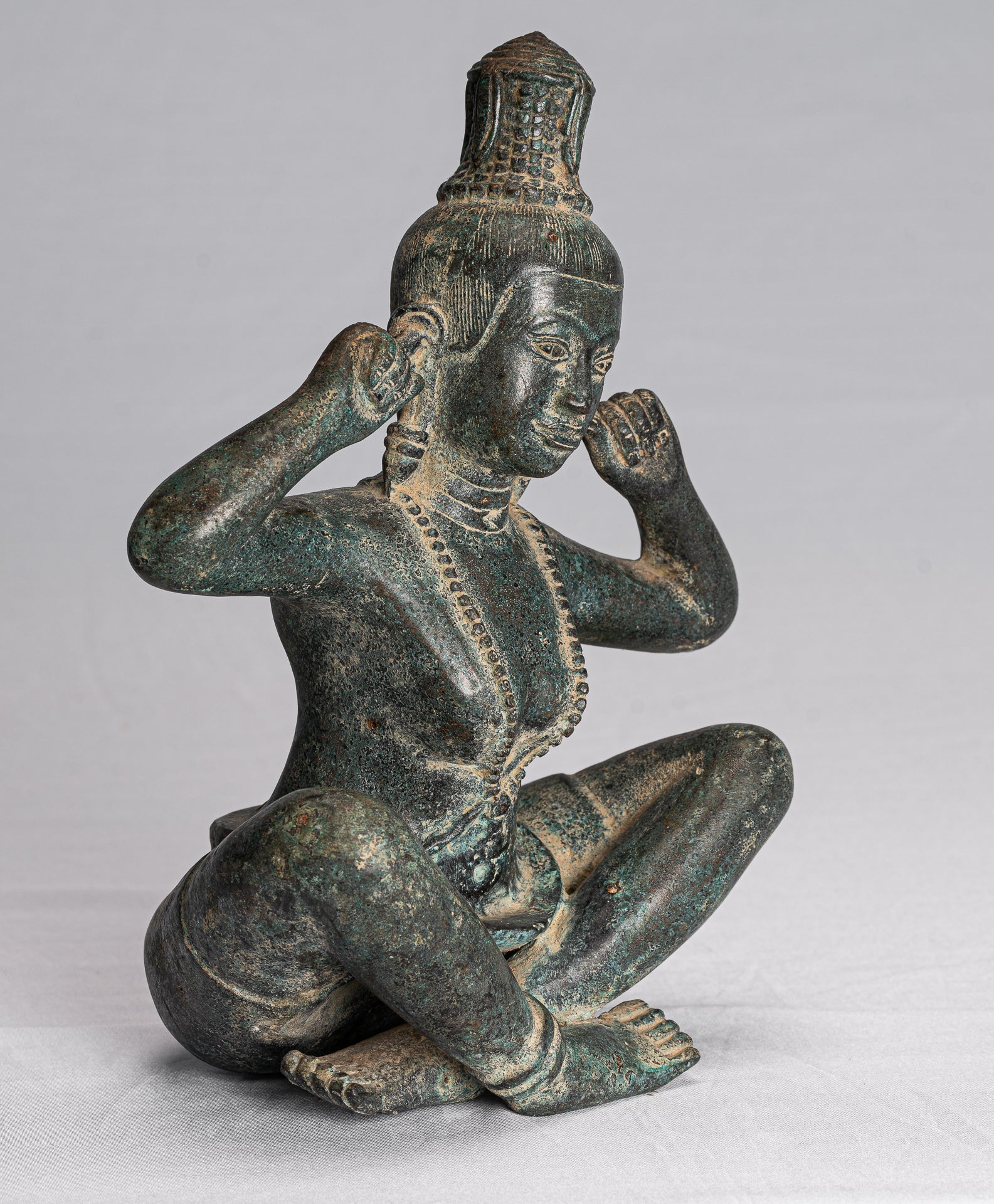 Statue de Devi-Antique Khmer Style Bronze'Hear No Evil'Statue-27cm/11 "