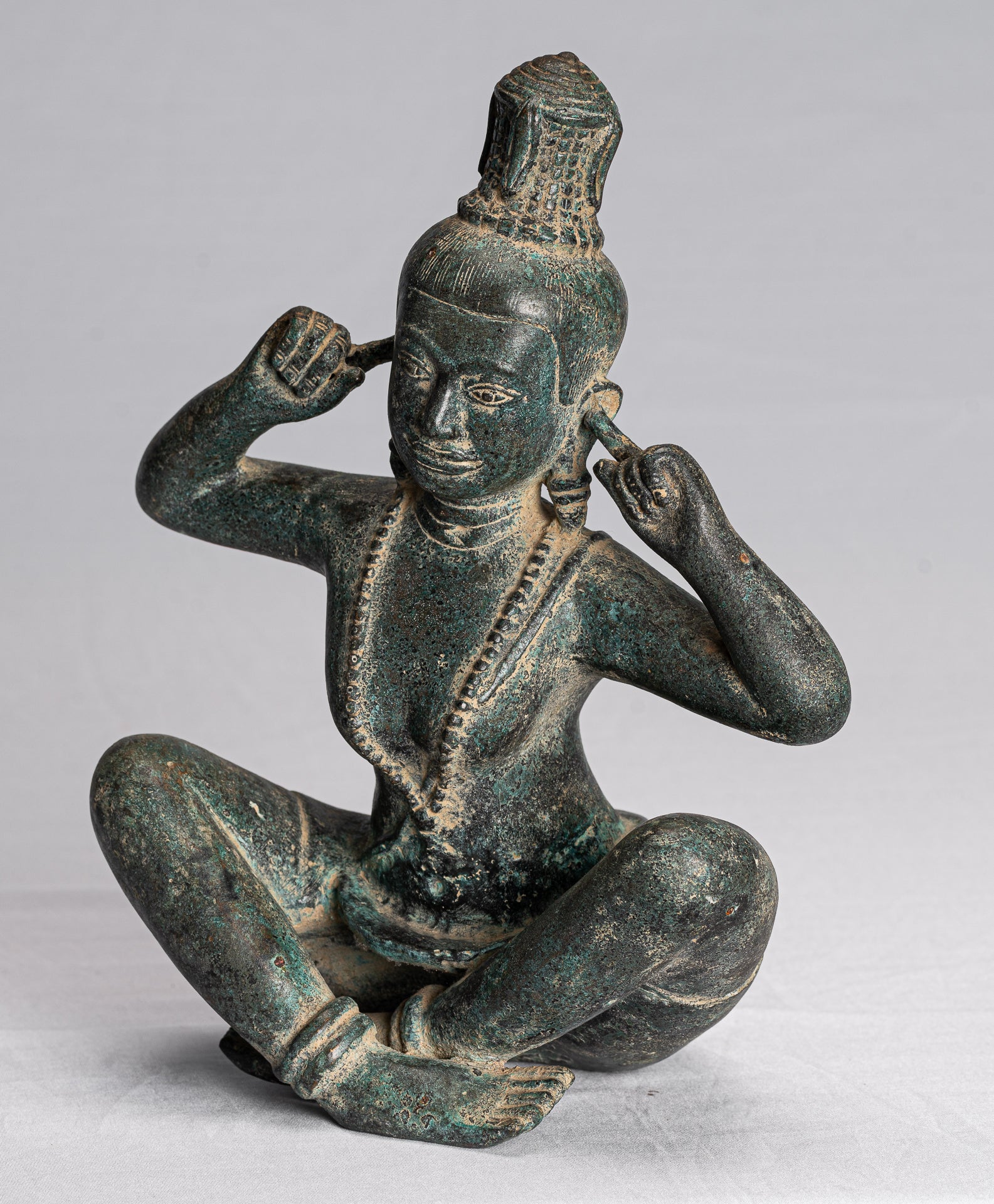 Statue de Devi-Antique Khmer Style Bronze'Hear No Evil'Statue-27cm/11 "