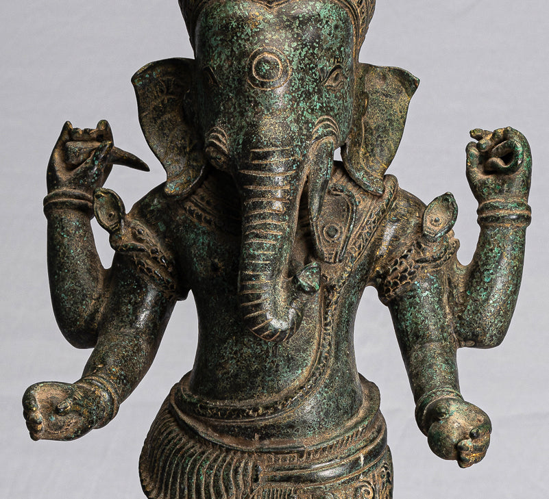 Ganesha Statue - Antique Khmer Style Mounted Standing Bronze Angkor Wat Ganesha Statue - 59cm/24"