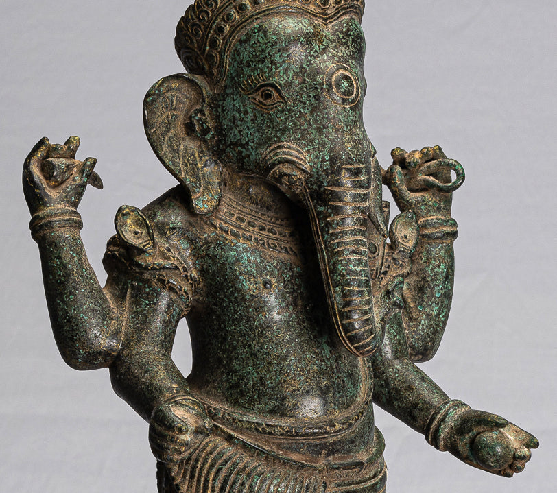 Ganesha Statue - Antique Khmer Style Mounted Standing Bronze Angkor Wat Ganesha Statue - 59cm/24"