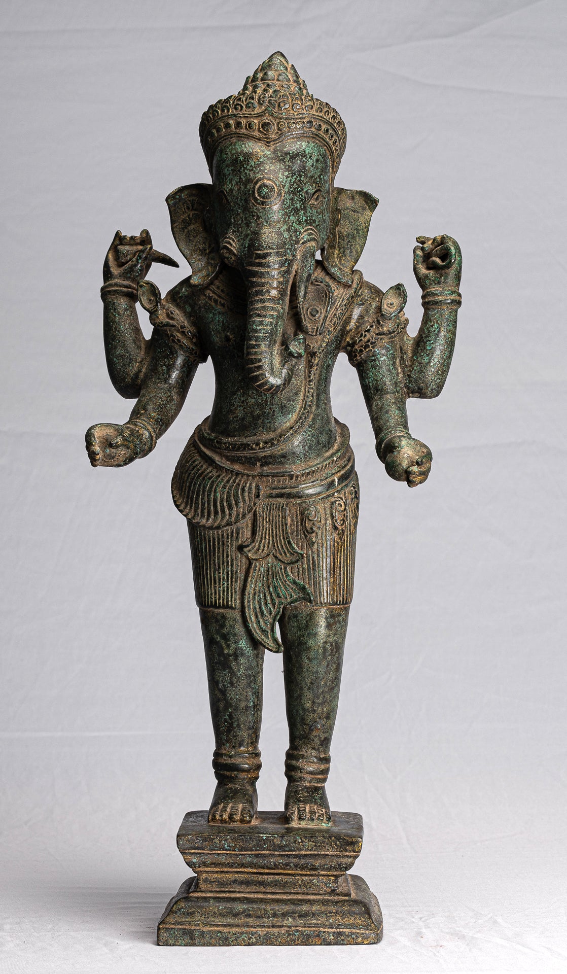 Ganesha Statue - Antique Khmer Style Mounted Standing Bronze Angkor Wat Ganesha Statue - 59cm/24"