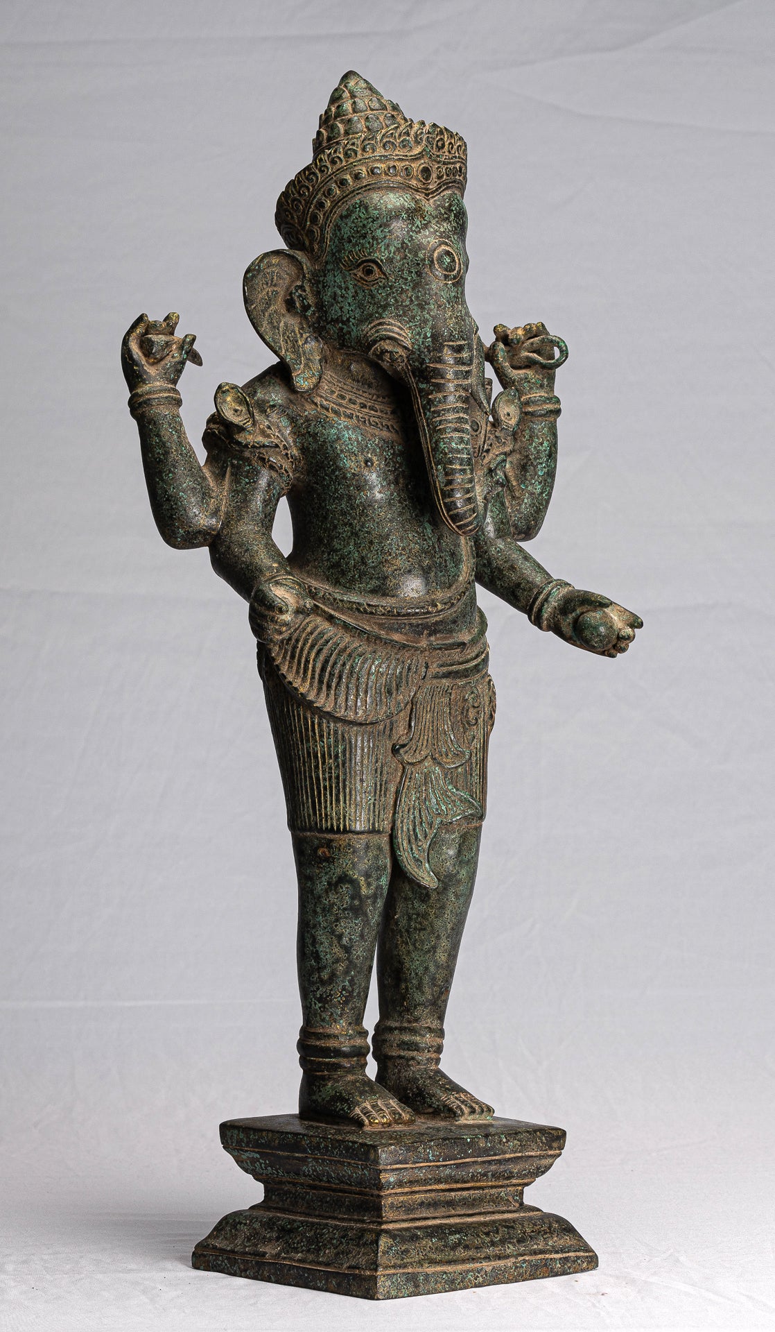 Ganesha Statue - Antique Khmer Style Mounted Standing Bronze Angkor Wat Ganesha Statue - 59cm/24"