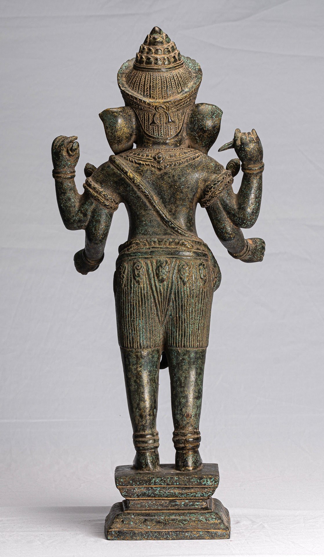 Ganesha Statue - Antique Khmer Style Mounted Standing Bronze Angkor Wat Ganesha Statue - 59cm/24"