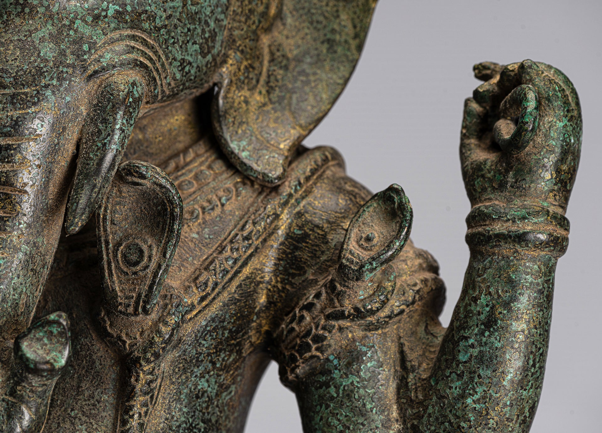 Ganesha Statue - Antique Khmer Style Mounted Standing Bronze Angkor Wat Ganesha Statue - 59cm/24"