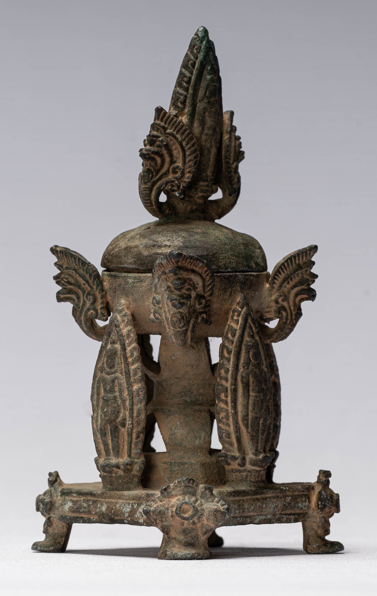 Statue di Buddha - Antique Thai Thai Bronze Charity Buddha e Naga Stupa -14 cm/6 "di altezza
