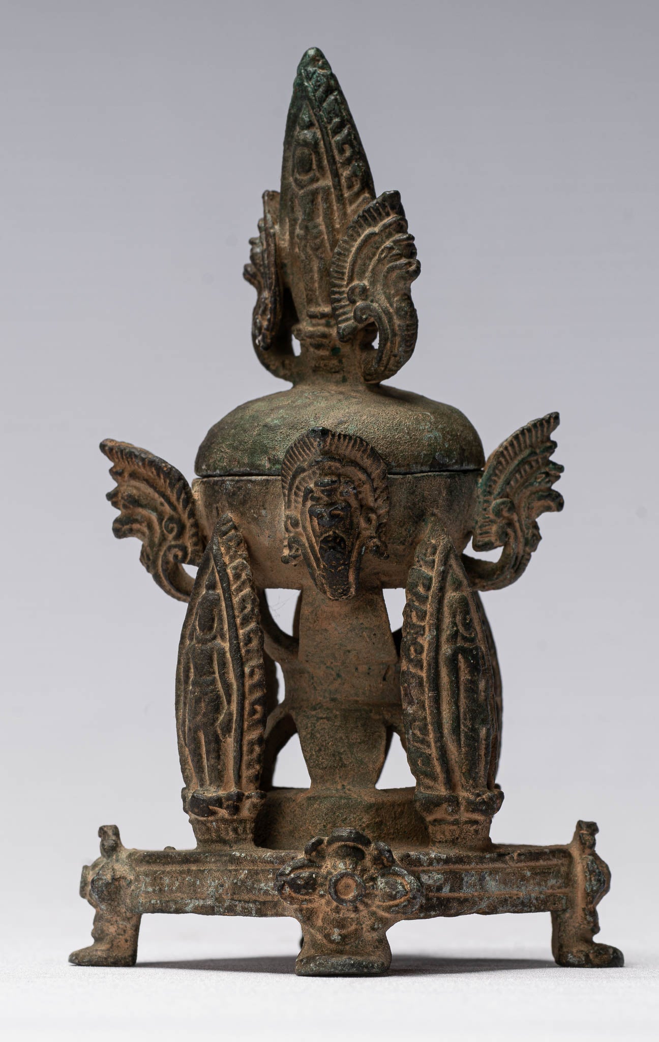 Statue di Buddha - Antique Thai Thai Bronze Charity Buddha e Naga Stupa -14 cm/6 "di altezza