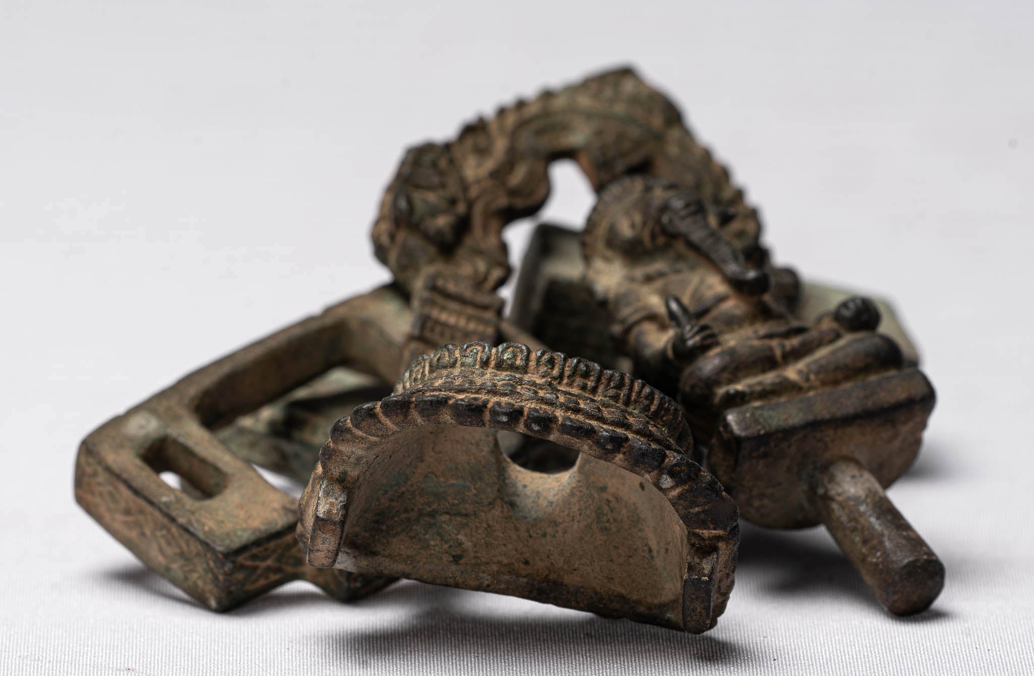 Ganesha Statue - Antique Thai Style Enthroned Bronze Seated Ganesha Statue - 11cm/4"