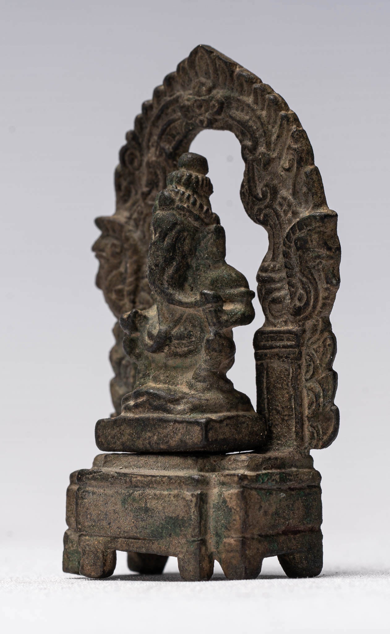 Ganesha Statue - Antique Thai Style Enthroned Bronze Seated Ganesha Statue - 6.5cm/3"
