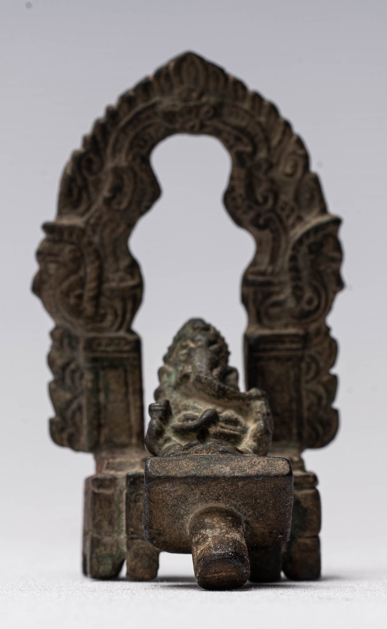 Ganesha Statue - Antique Thai Style Enthroned Bronze Seated Ganesha Statue - 6.5cm/3"
