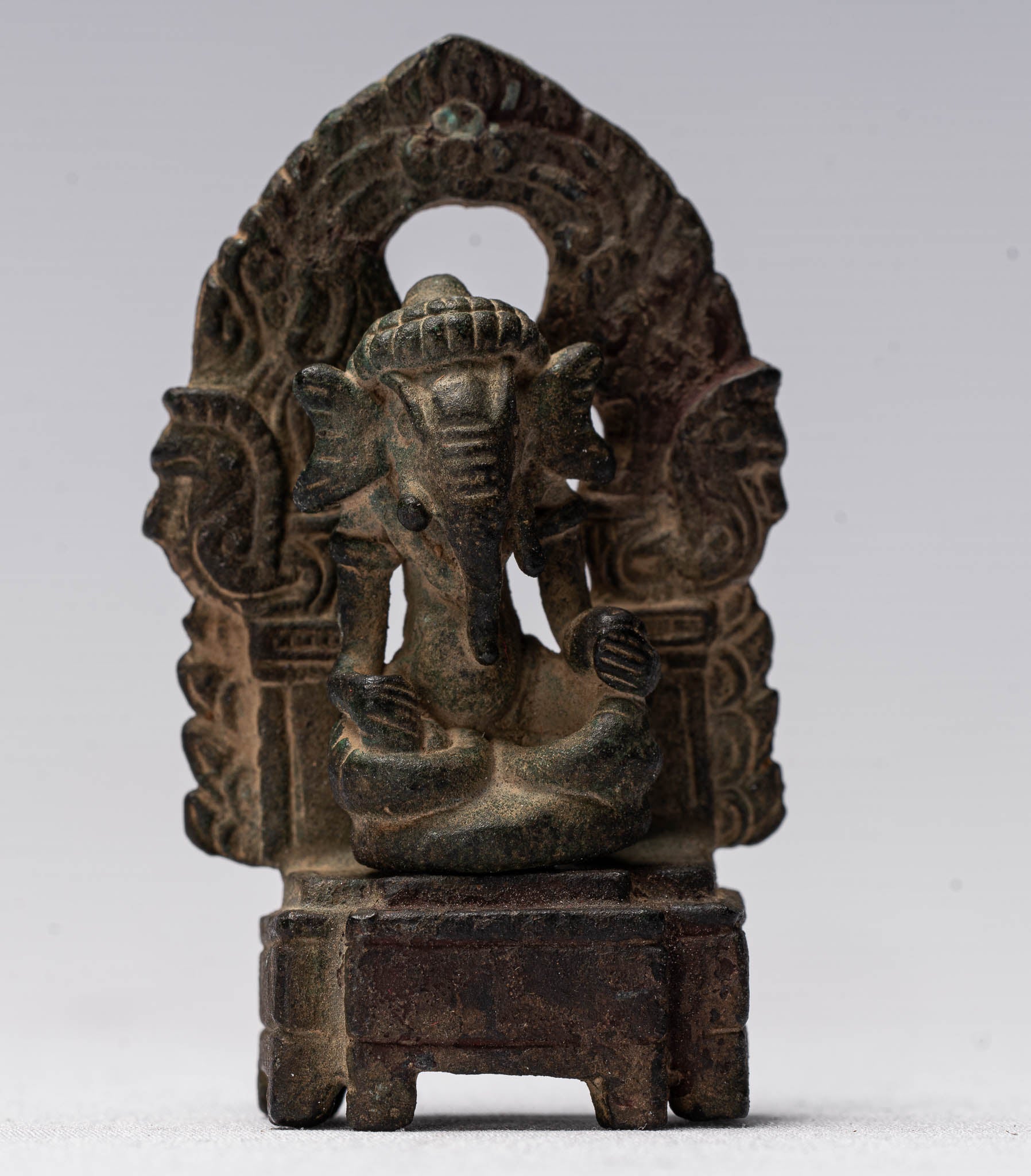 Estatua de Ganesha - Estatua de Ganesha de bronce entronizado de estilo antiguo de bronce - 6.5cm/3 "