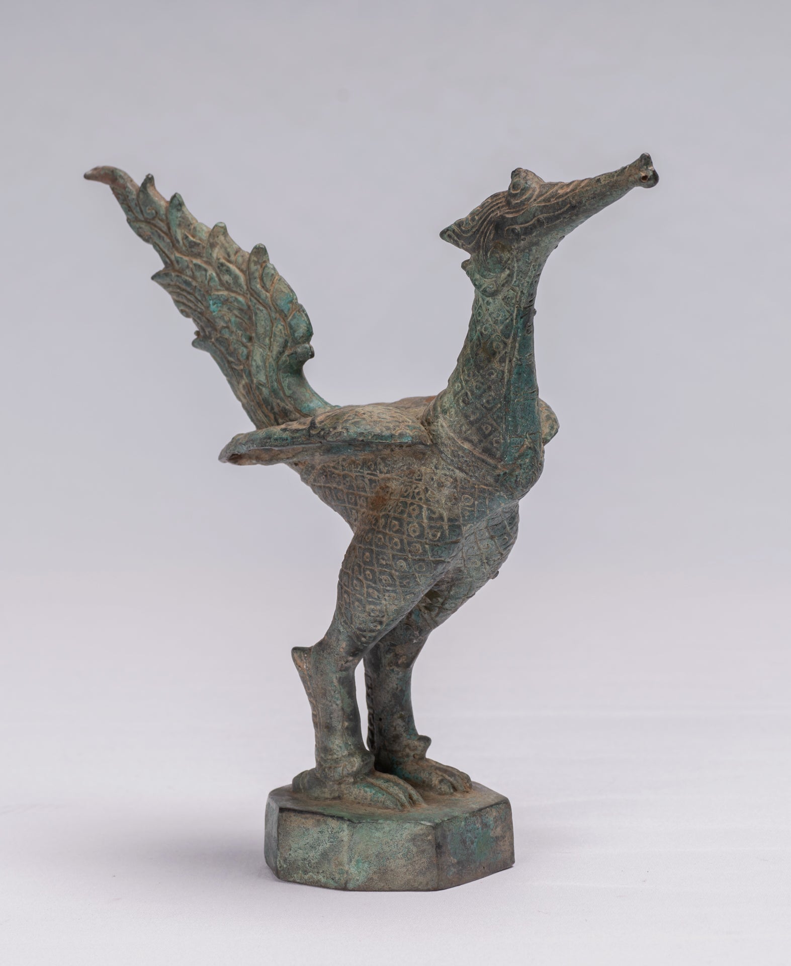 Antike Thai-Stil stehend Bronze Mythischer Vogel/Gans/Pfau-24cm/10 "TallAntique Thai Stil stehend Bronze Mythischer Vogel/Gans/Pfau-24cm/10" groß