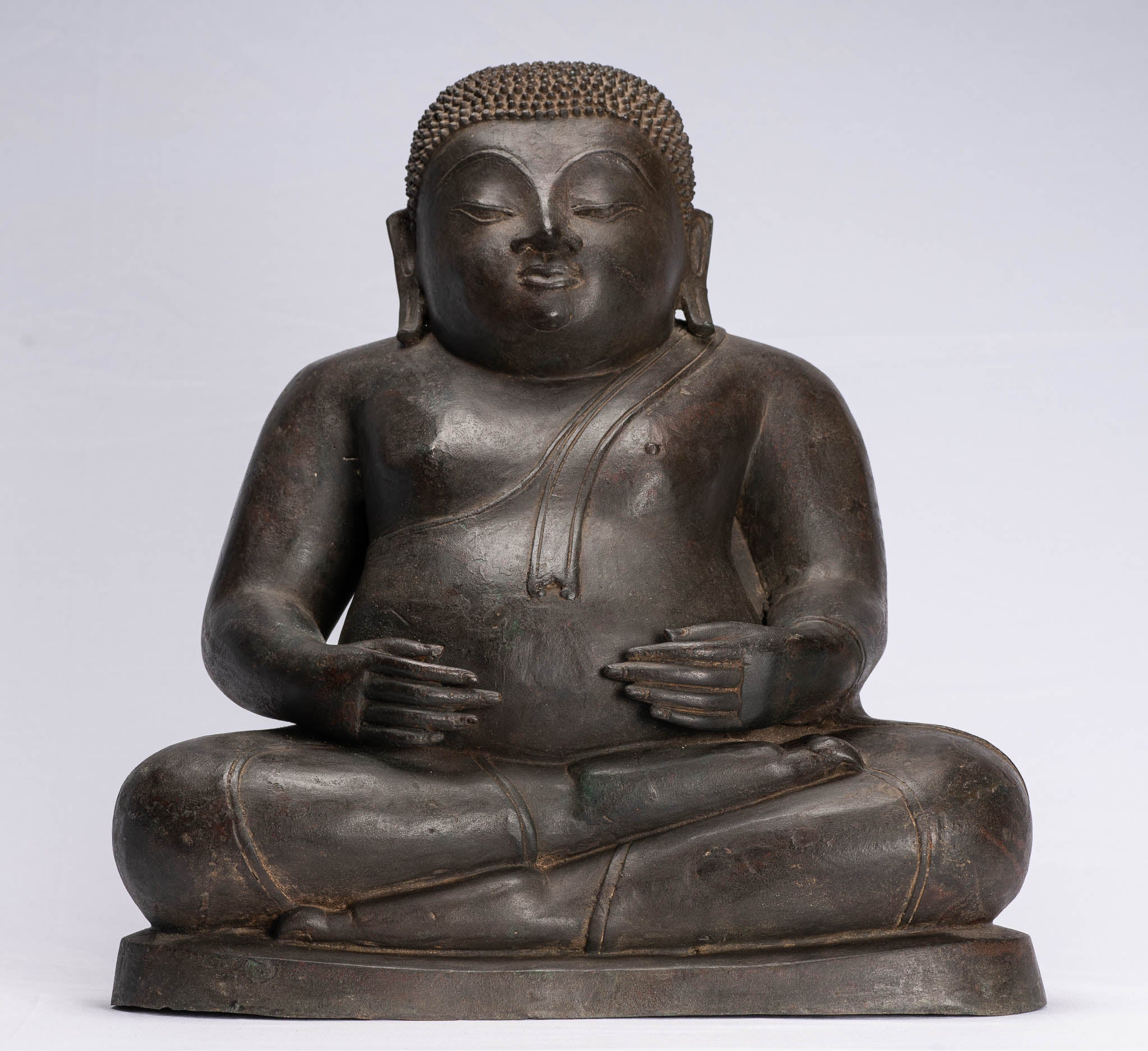 Statue di Buddha - Antique Thai Thai Bronze Happy, Fat, Ride Buddha Bidata Statua - 42cm/17 "