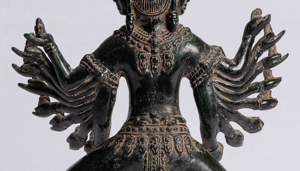 Antike Khmer Style stehend Bronze Bayon Hevajra Statue-43cm/17 " Tall