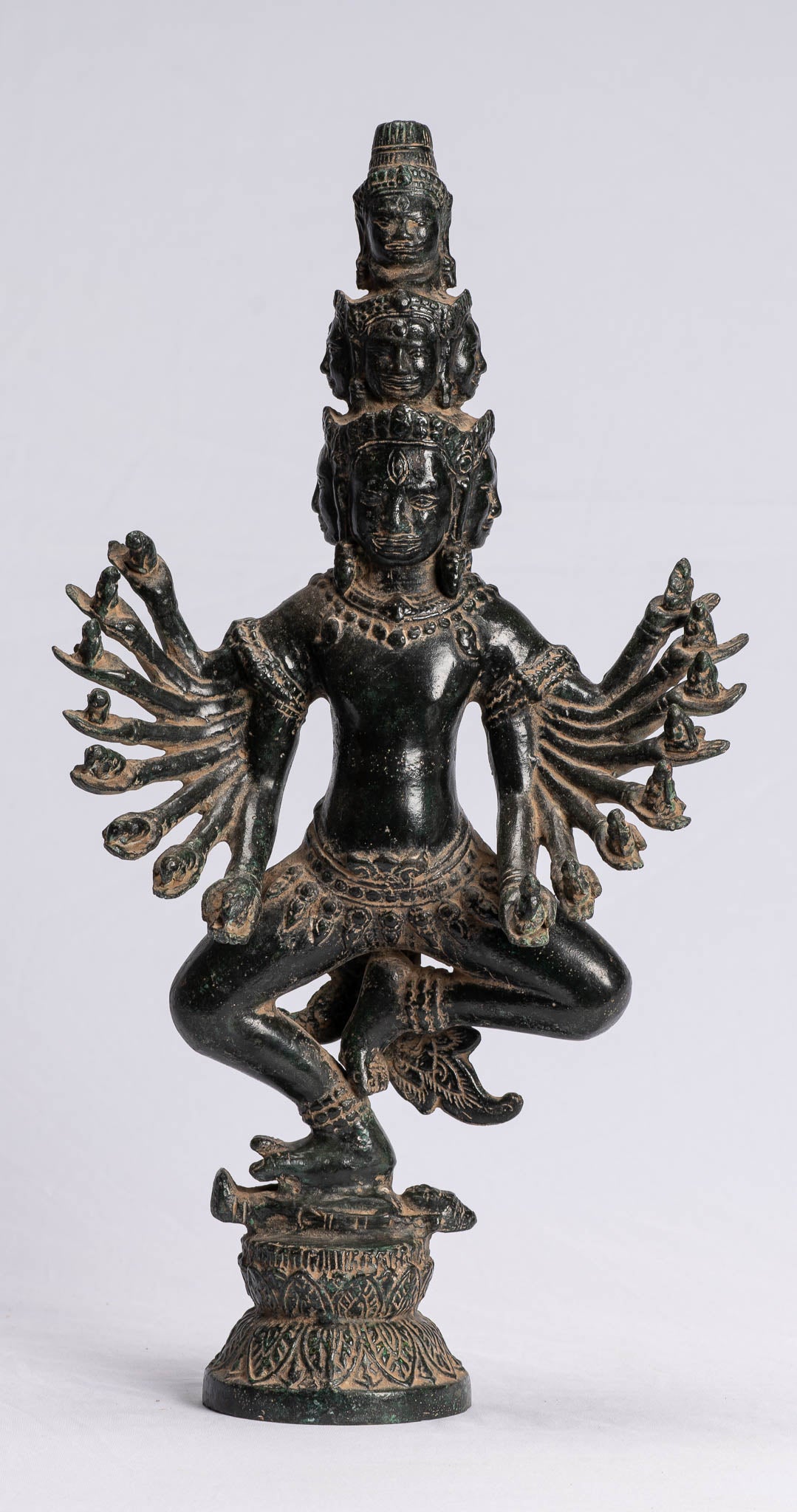 Antike Khmer Style stehend Bronze Bayon Hevajra Statue-43cm/17 " Tall