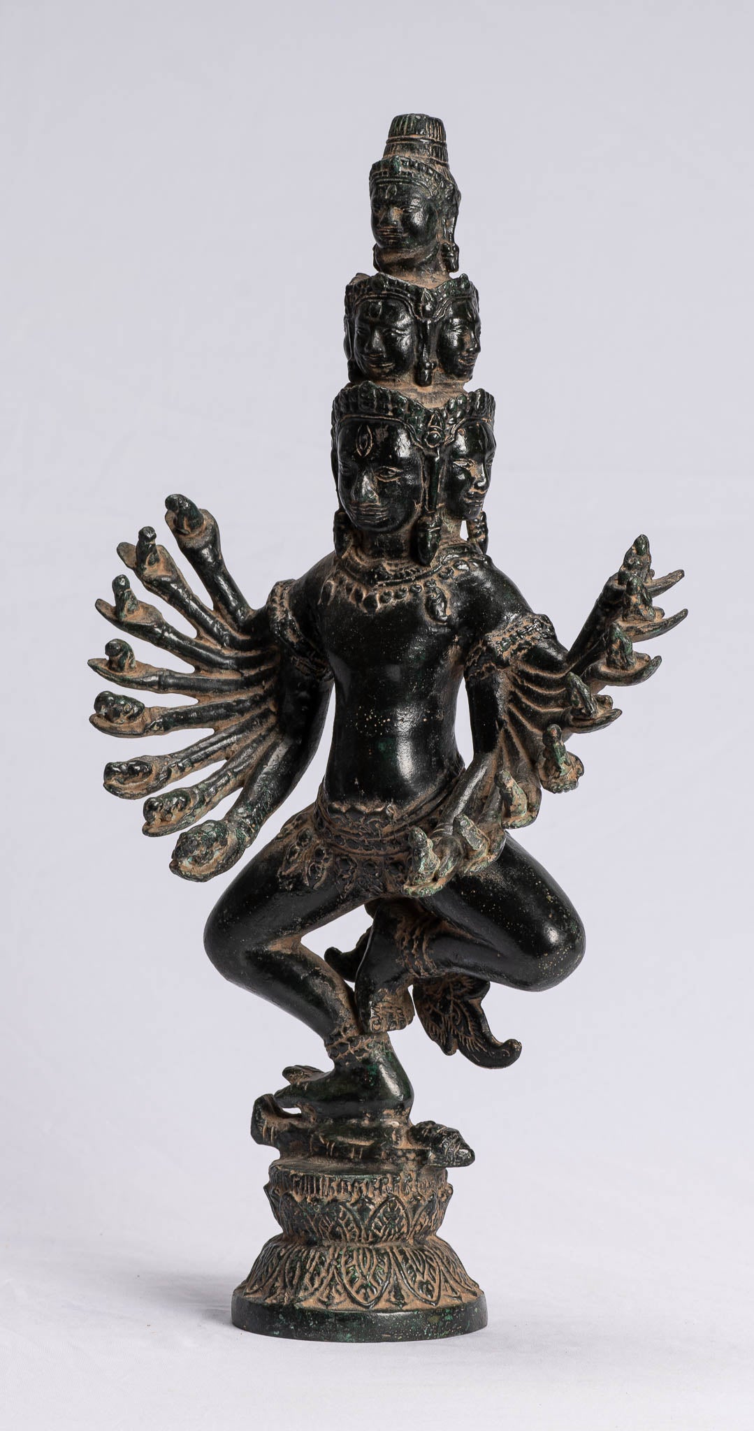 Antike Khmer Style stehend Bronze Bayon Hevajra Statue-43cm/17 " Tall