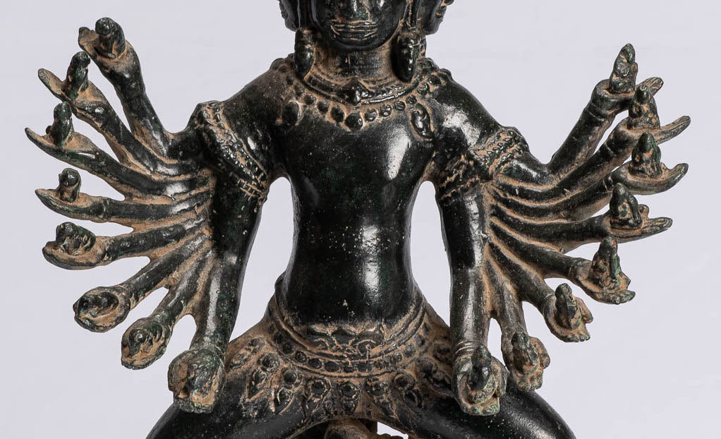 Antike Khmer Style stehend Bronze Bayon Hevajra Statue-43cm/17 " Tall