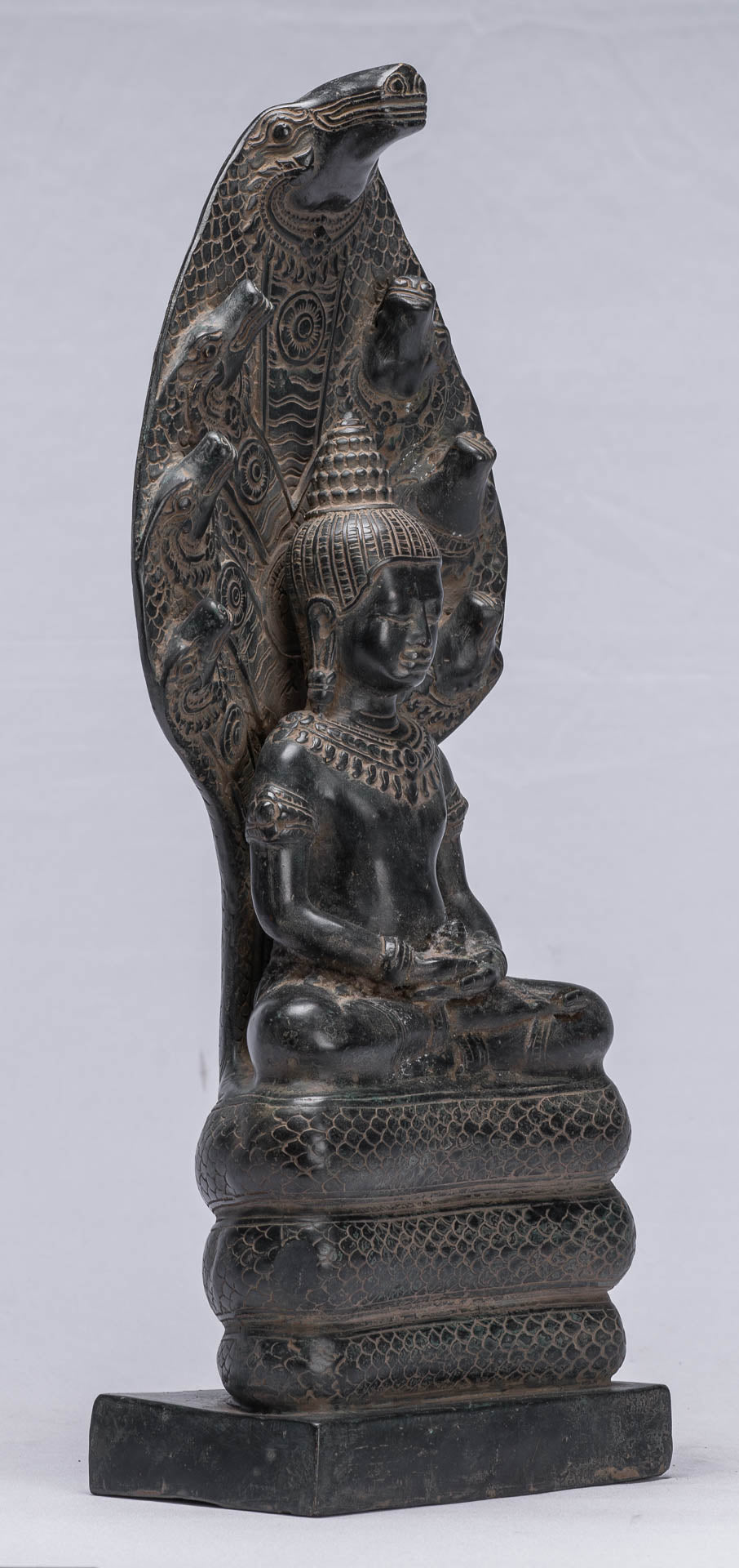 Statue di Buddha - Antique Bayon in stile bayon Khmer seduto in bronzo Naga Meditazione Buddha - 43 cm/17 "