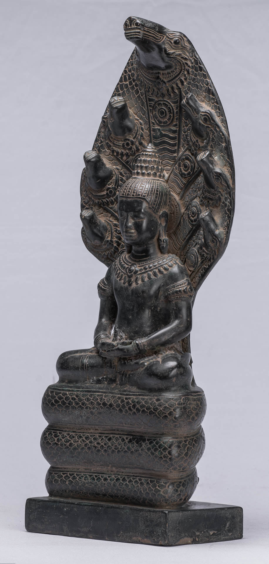 Statue di Buddha - Antique Bayon in stile bayon Khmer seduto in bronzo Naga Meditazione Buddha - 43 cm/17 "