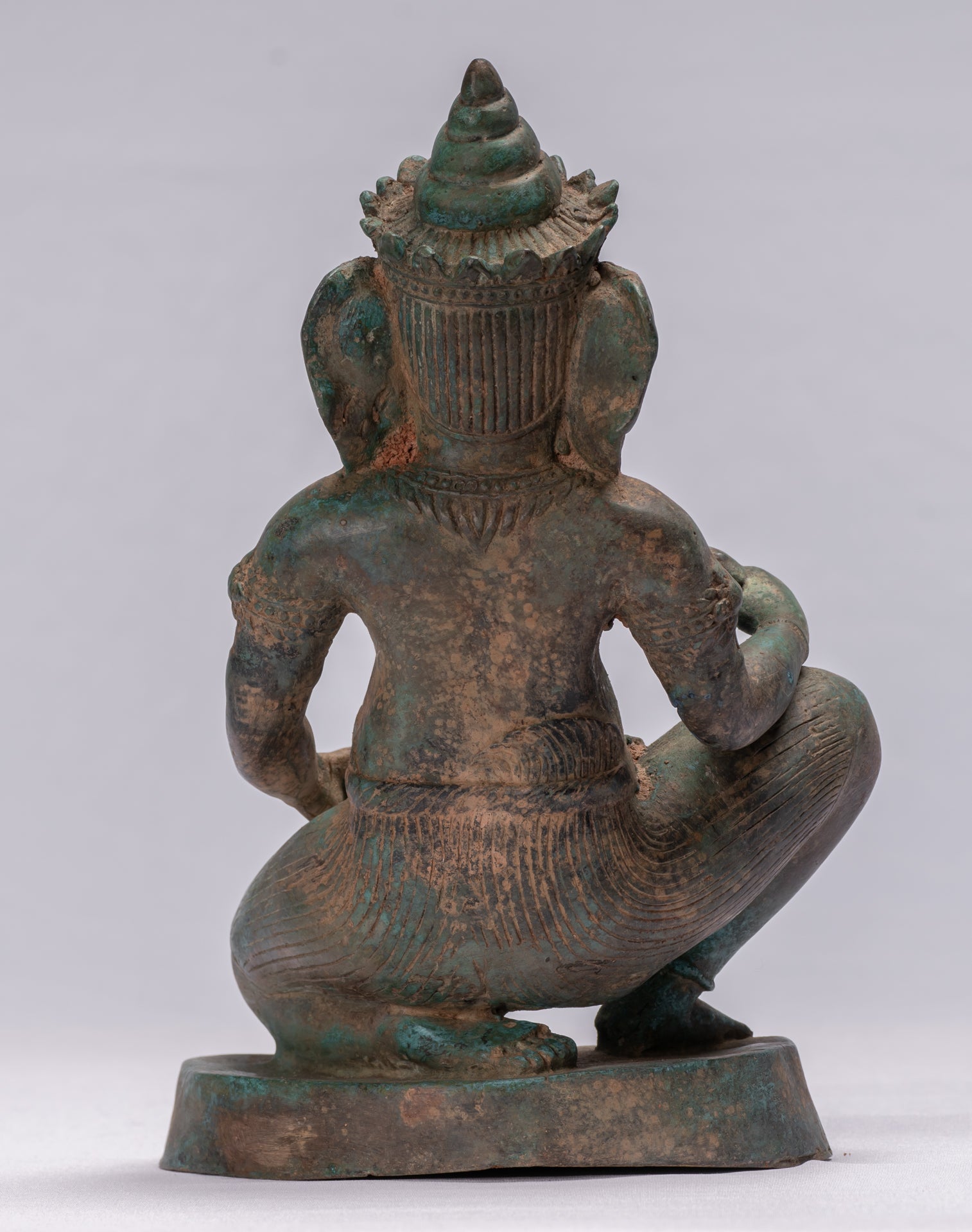 Ganesha Statue - Antique Thai Style Bronze Kneeling Ganesh Statue - 25cm/10"